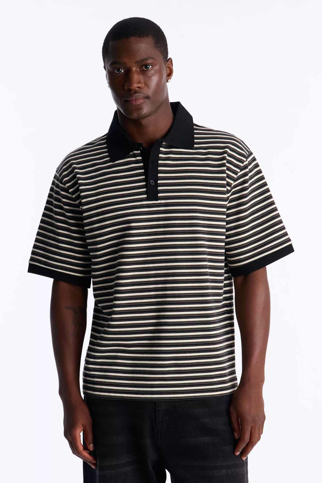 Tate Stripe Polo - Black/combo