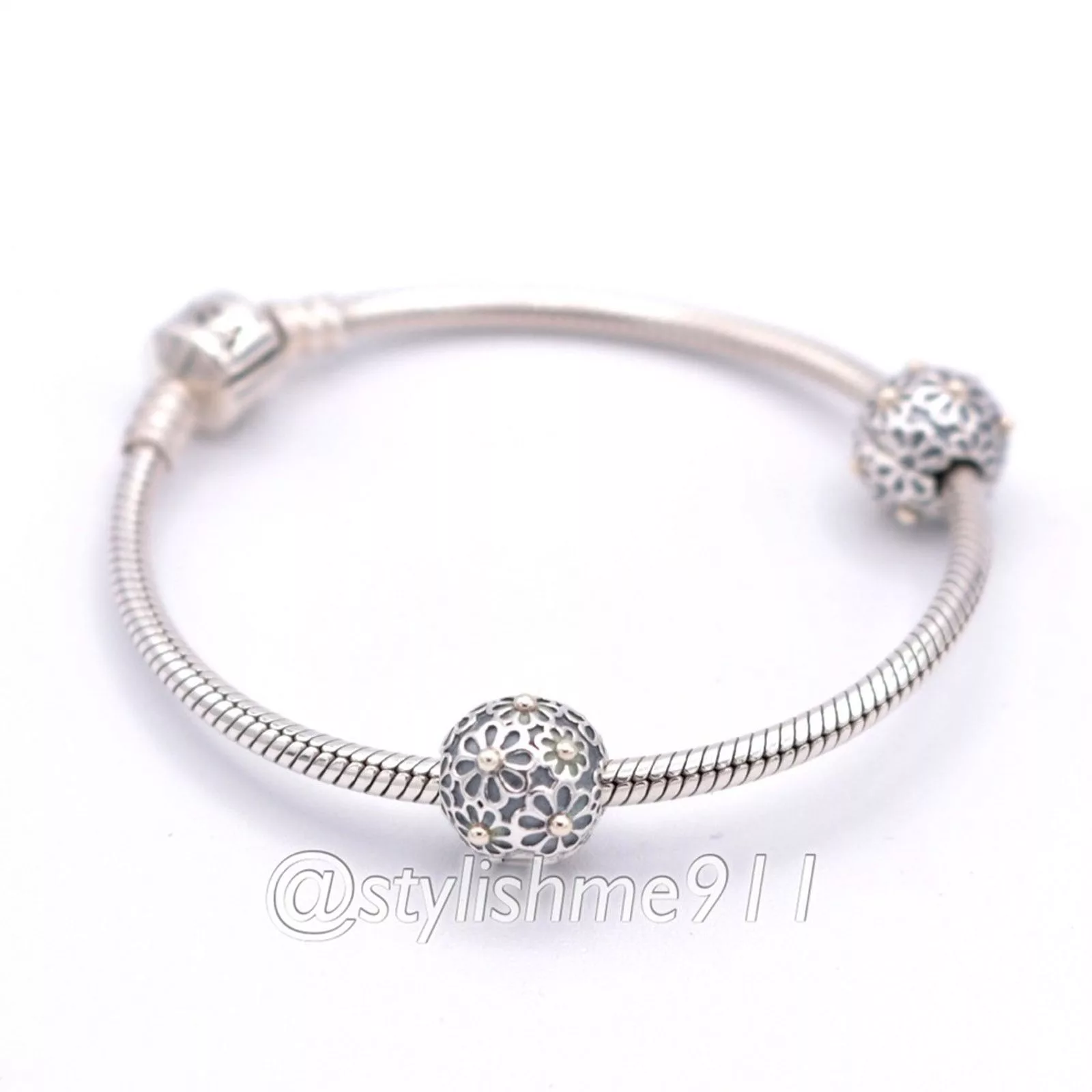 pandora Charms Authentic PANDORA Lazy Daisy Clip with 14K Gold Silver