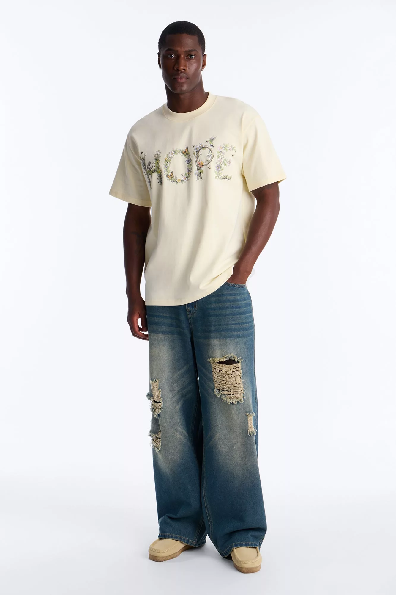 Hope Extra Heavyweight Oversized Short Sleeve Tee - Cream