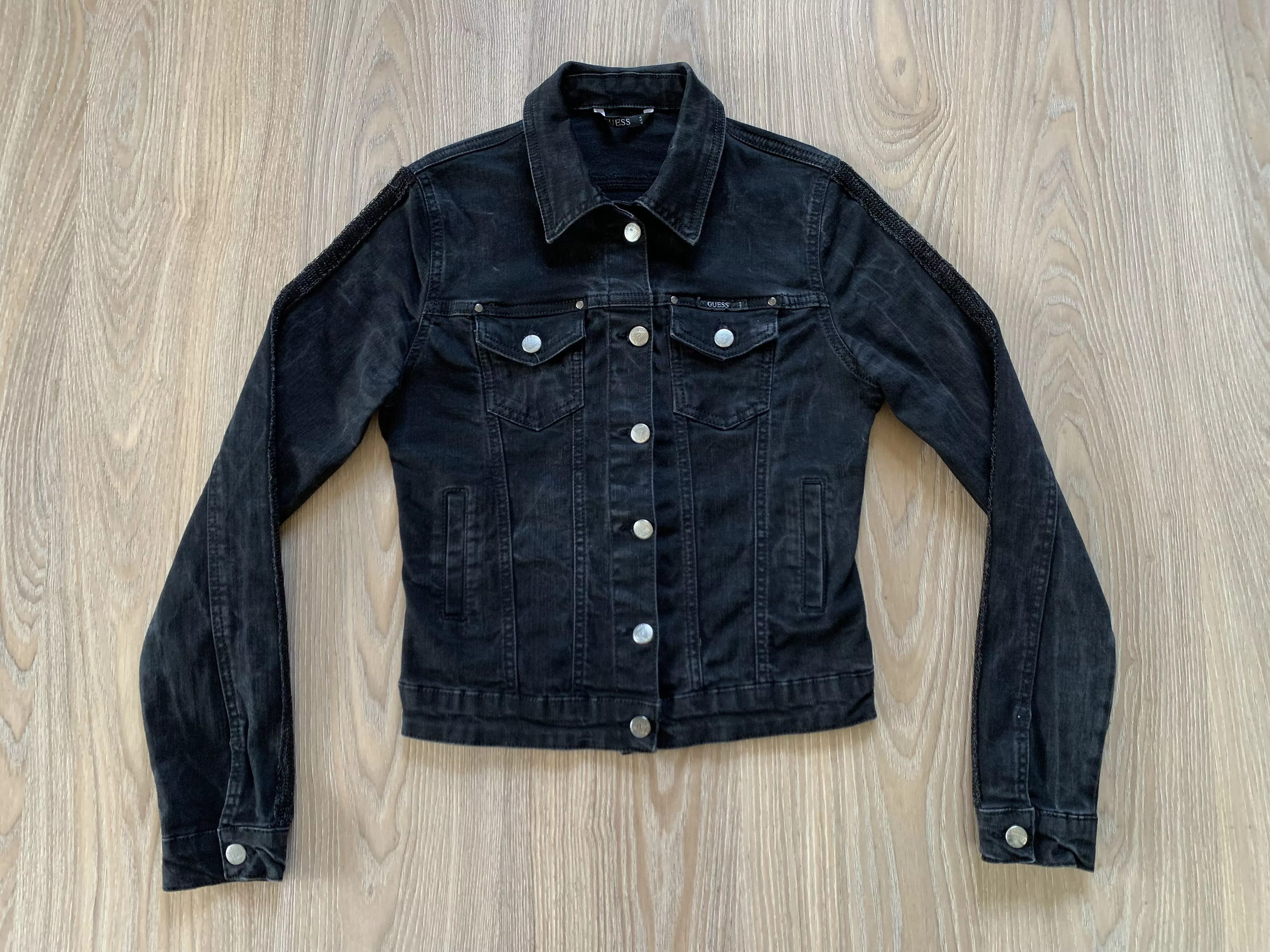 Guess Denim Jackets Guess Black Stretch Denim Jacket Vintage