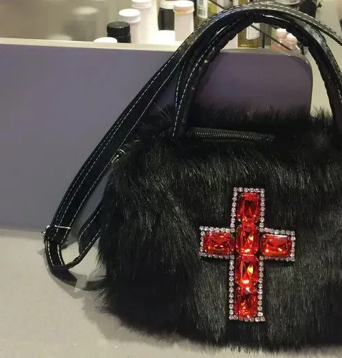 Vintage Handle Bags Vintage Gothic Soft Black Cross Handbag