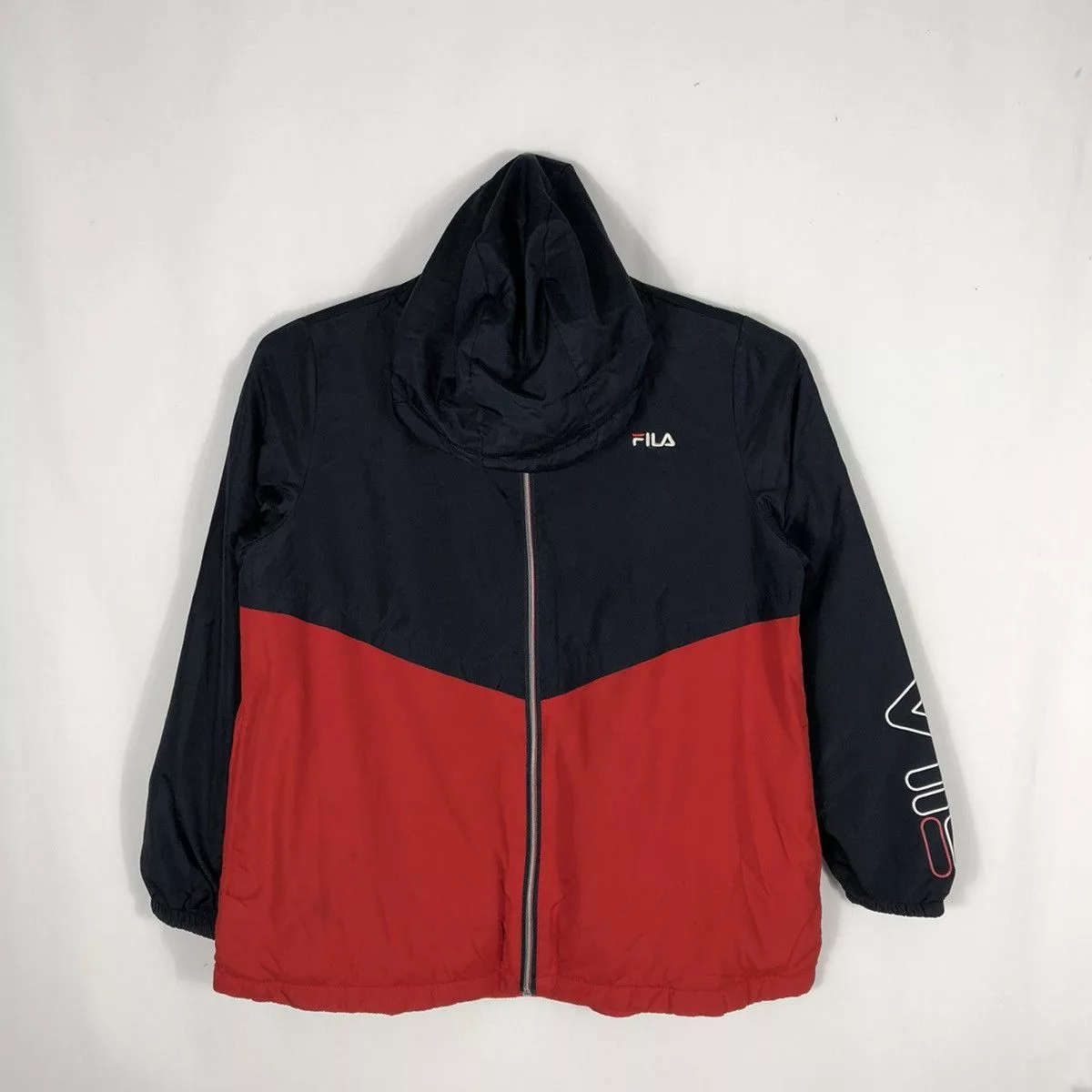 Fila Light Jackets Fila × Vintage Vintage FILA Hit Sleeves Spellout Hoodie Zipper Light Jacket Blue Streetwear