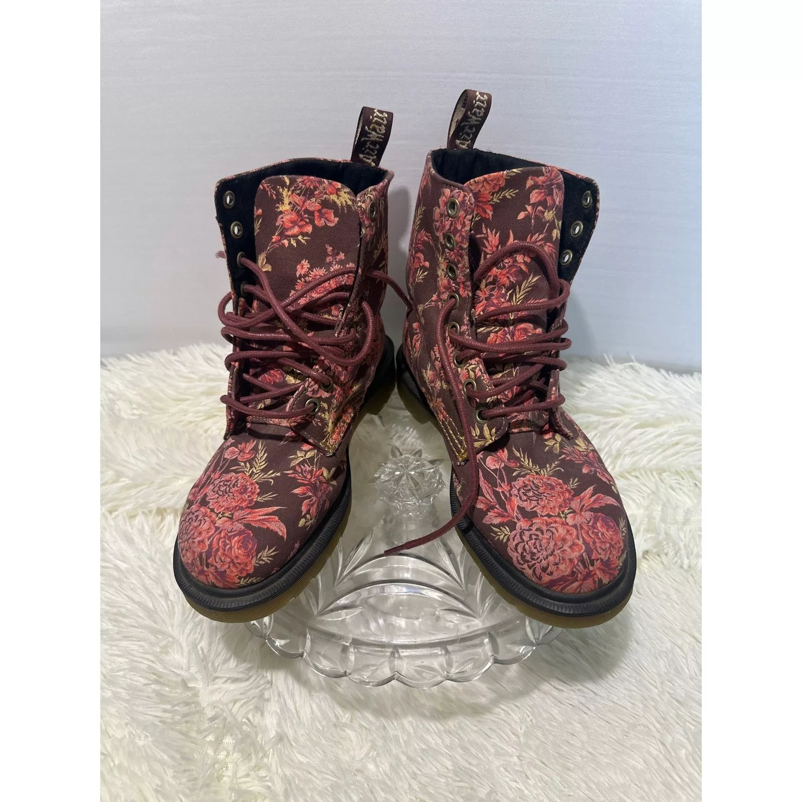 Dr. Martens Boots Dr. Martens Womens DR MARTENS 1460 Beckett Cherry Red Floral Boots SZ6