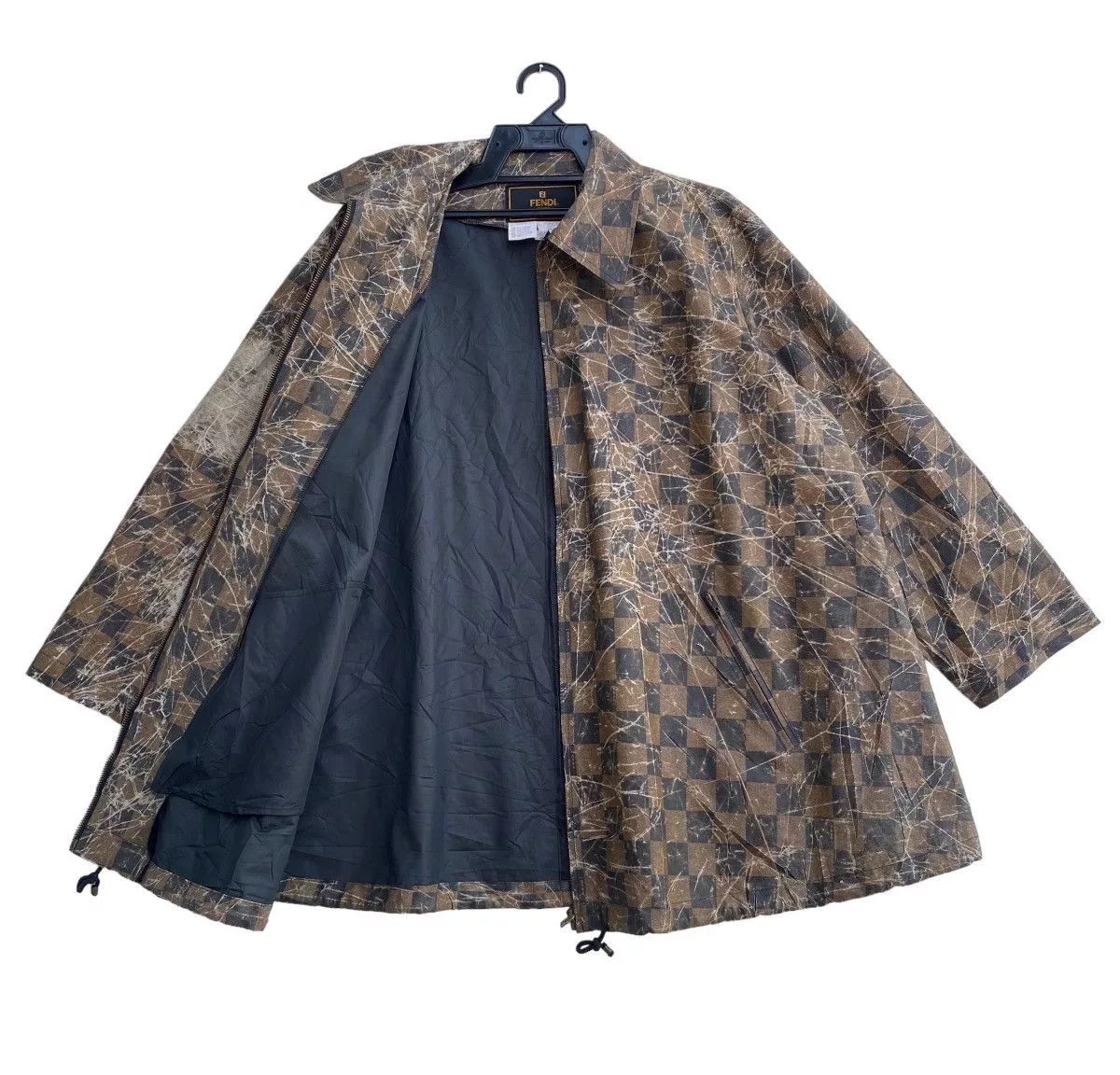 Fendi Jackets Fendi × Vintage 80s FENDI zucca all overprinted checkerboard oversize jacket Brown