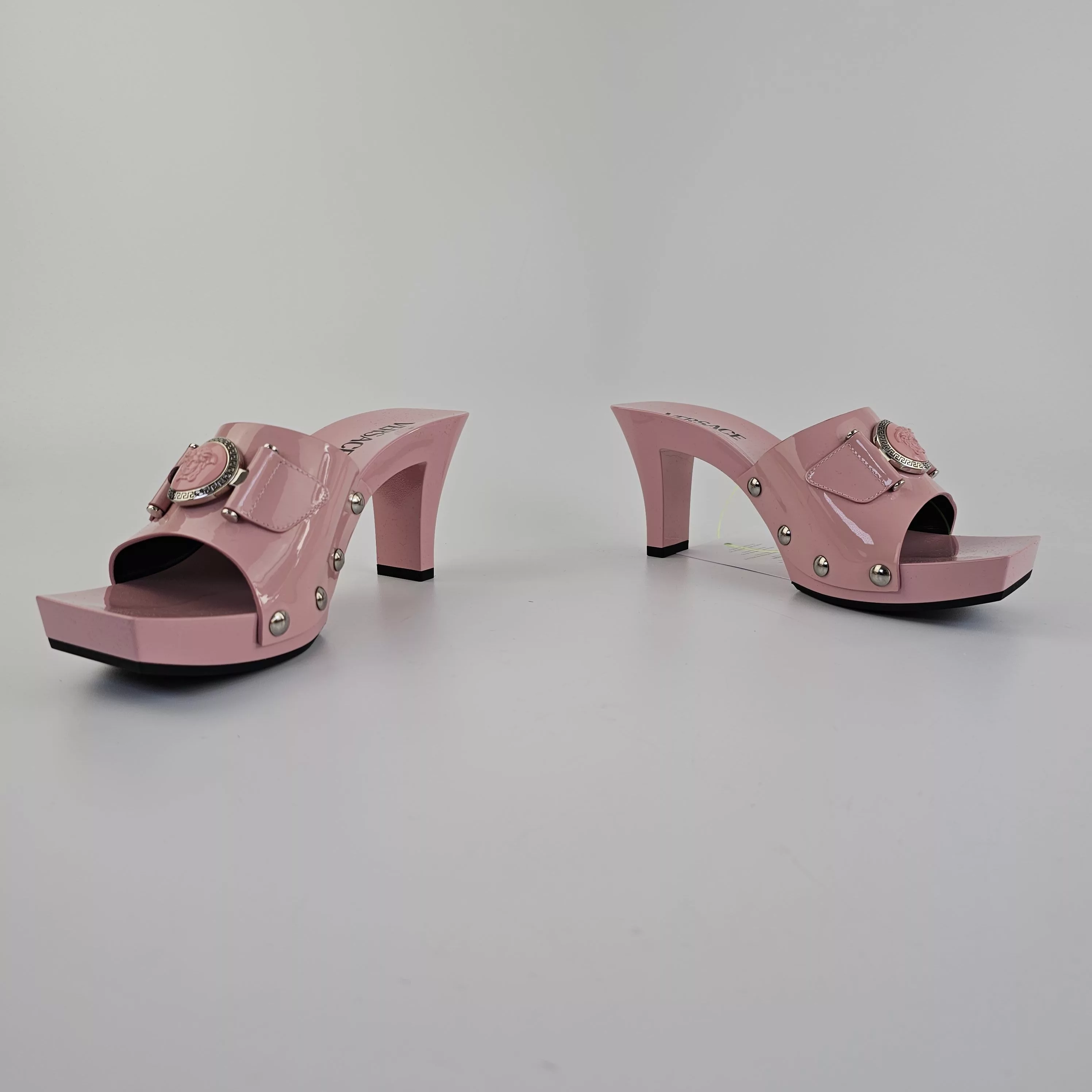 Versace Heels Versace Medusa Buckle Pink 60mm Patent Leather Mules New
