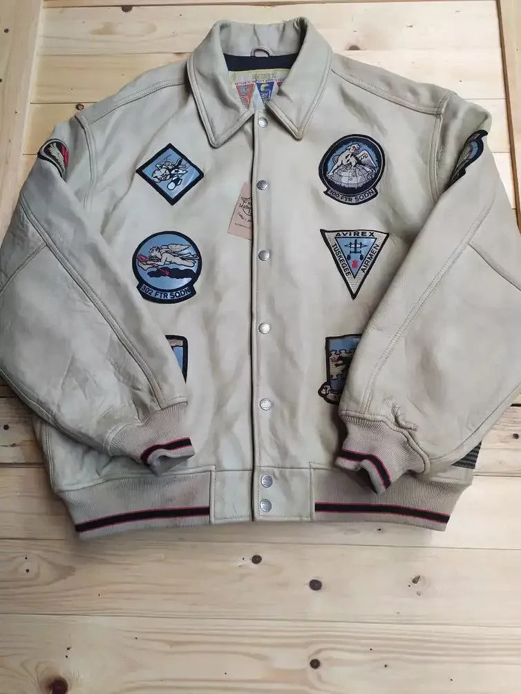 Avirex Leather Jackets AVIREX NYC LIMITED EDITION VARSITY 1941-2000 LEATHER JACKET Gray Sportswear