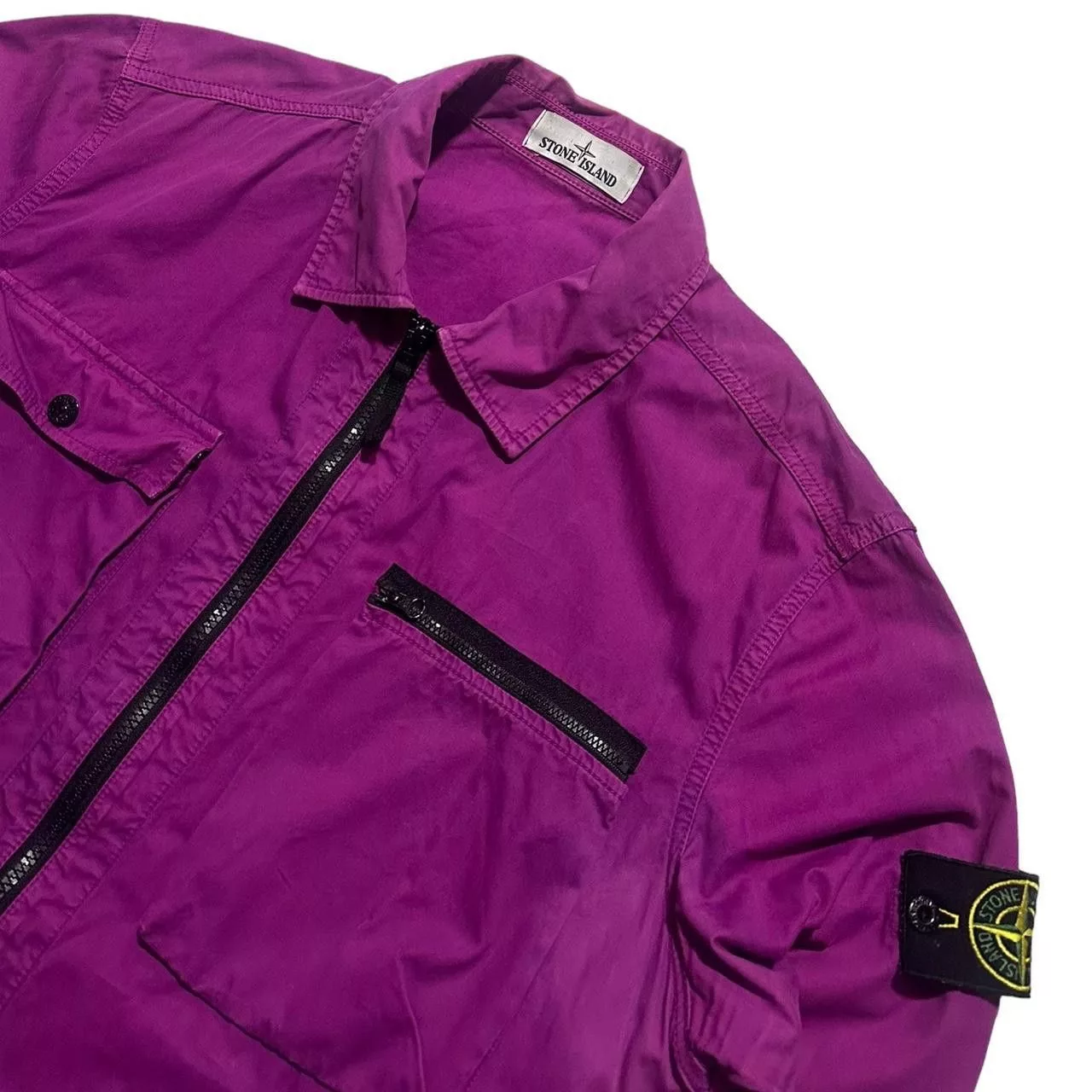 Stone Island Light Jackets Stone Island Zip Up Double Pocket Overshirt Pink