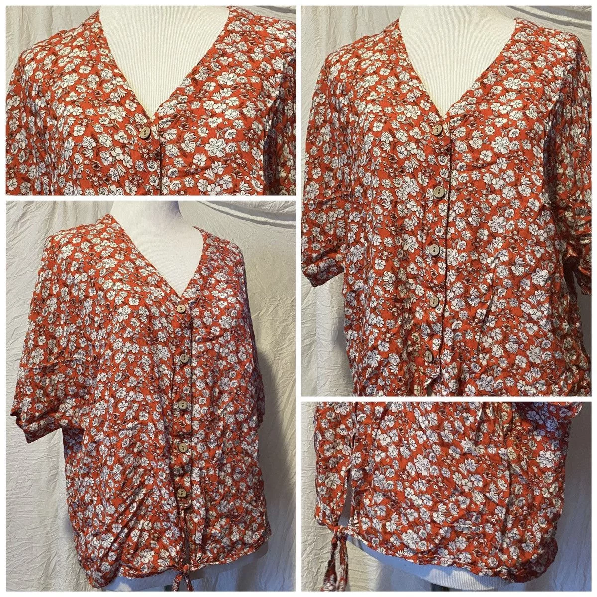 Other Blouses Other Cynthia Rowley, Poppy, Floral, Button Down Blouse Red
