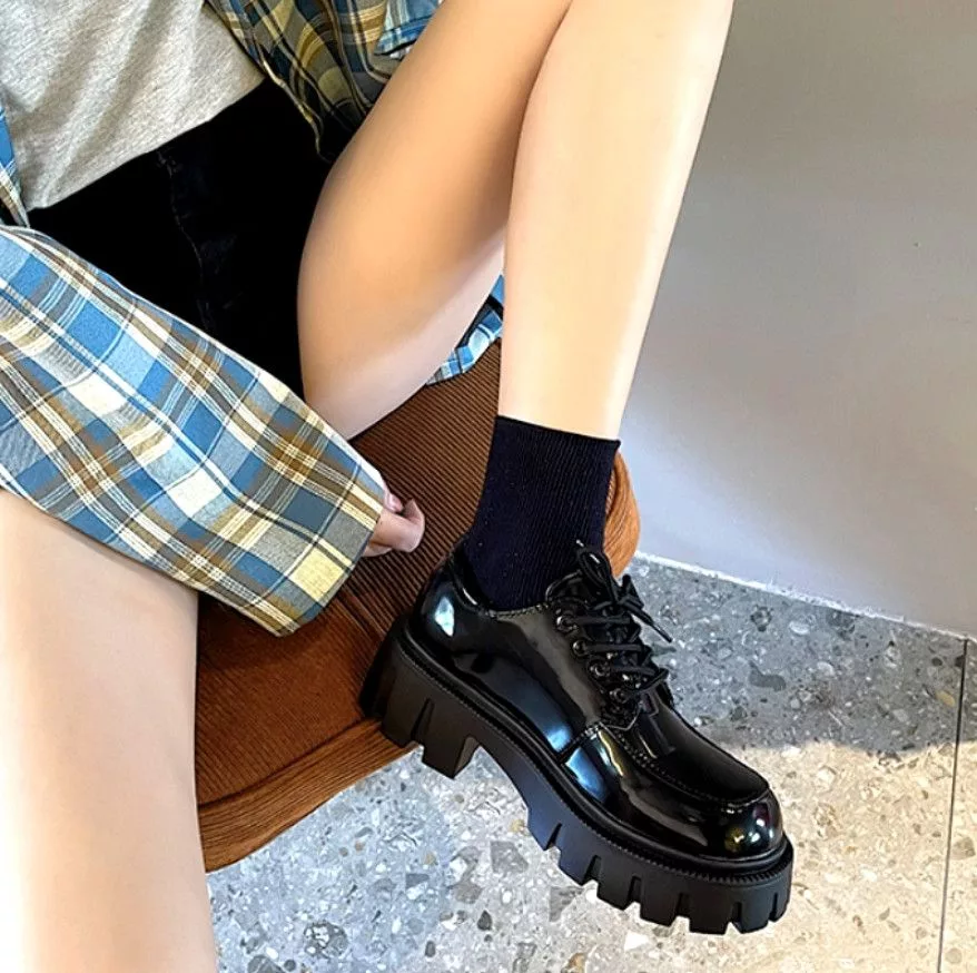 Designer Heels Designer × Japanese Brand × Vintage Stunning England Patent Leather Thick Block Heels Shoes RARE Black