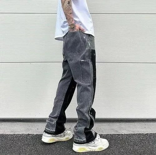 Jean Denim Black Graffiti Wide Jeans