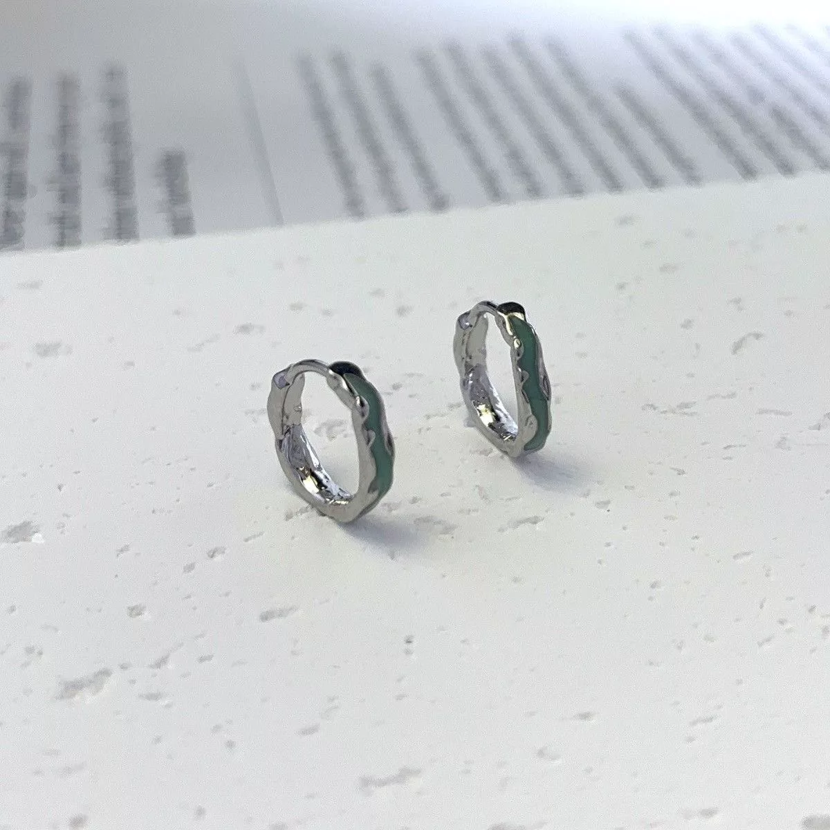 Other Jewelry Watches Other 925 Silver Plated Green Ripple Hoop Earrings for Men Women Streetwear