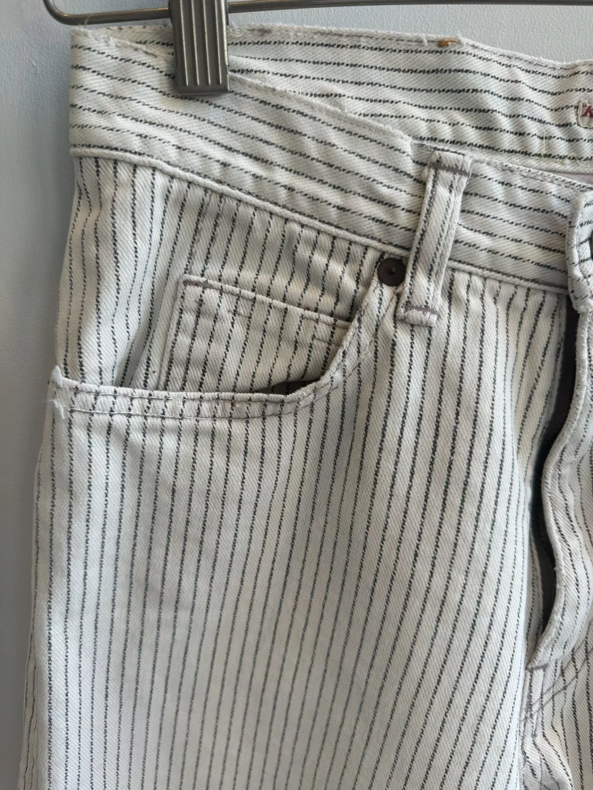 Kapital Jeans Kapital White Pinstripe Patchwork Denim