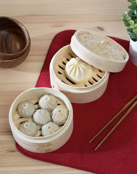 6" Bamboo Steamer Basket 2 Tier