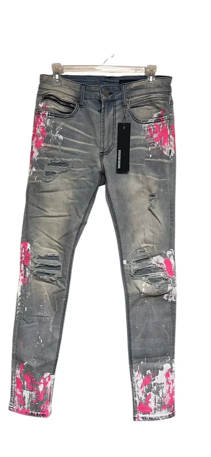 Rockstar Games Denim Rockstar Games Rockstar Patchwork Jeans Ripped Bleached Jeans Sz 30 Multi White