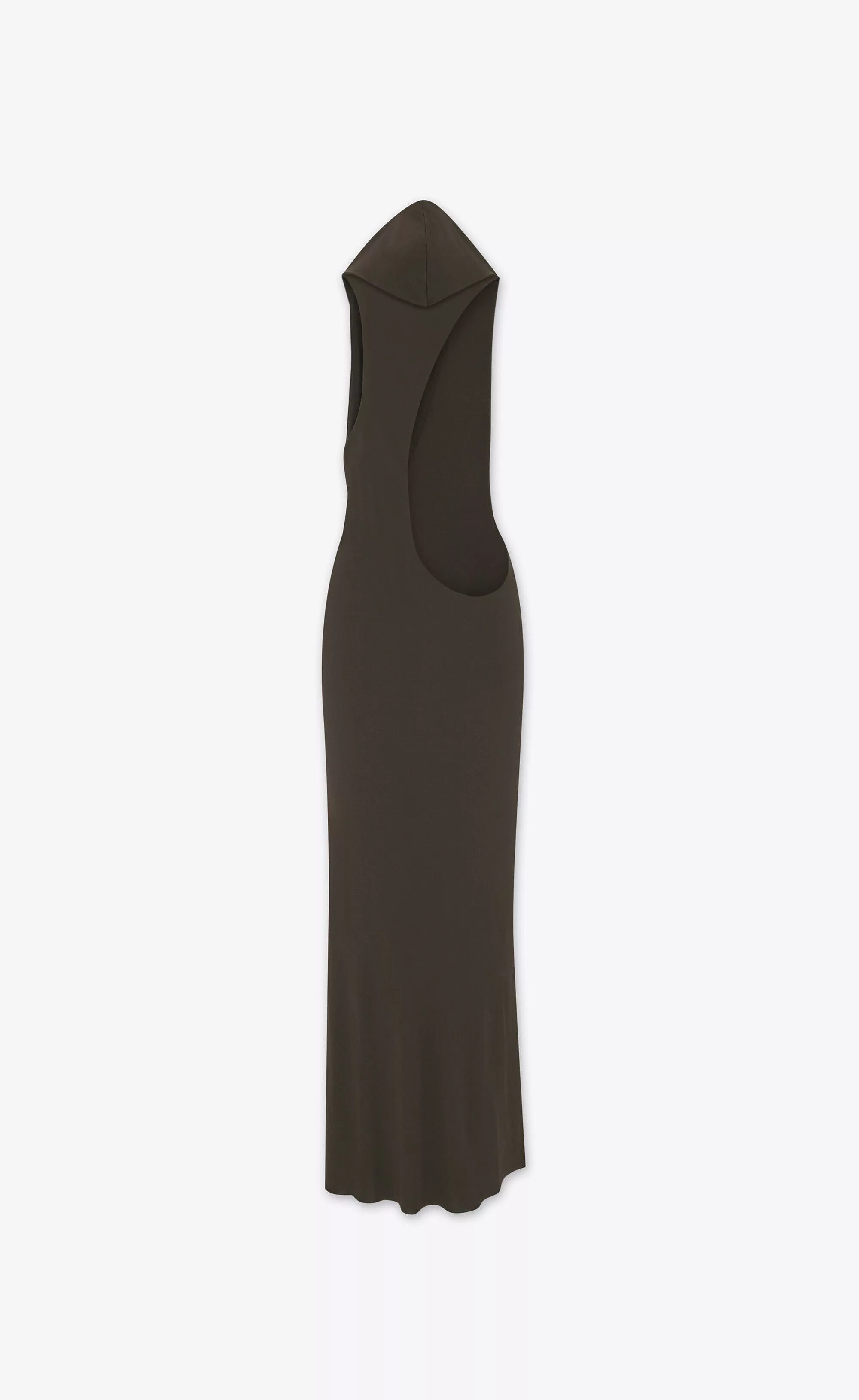 Saint Laurent Paris Maxi Dresses Saint Laurent Paris o1b1hav110724 Hooded Dress in Crepe Jersey in Brown