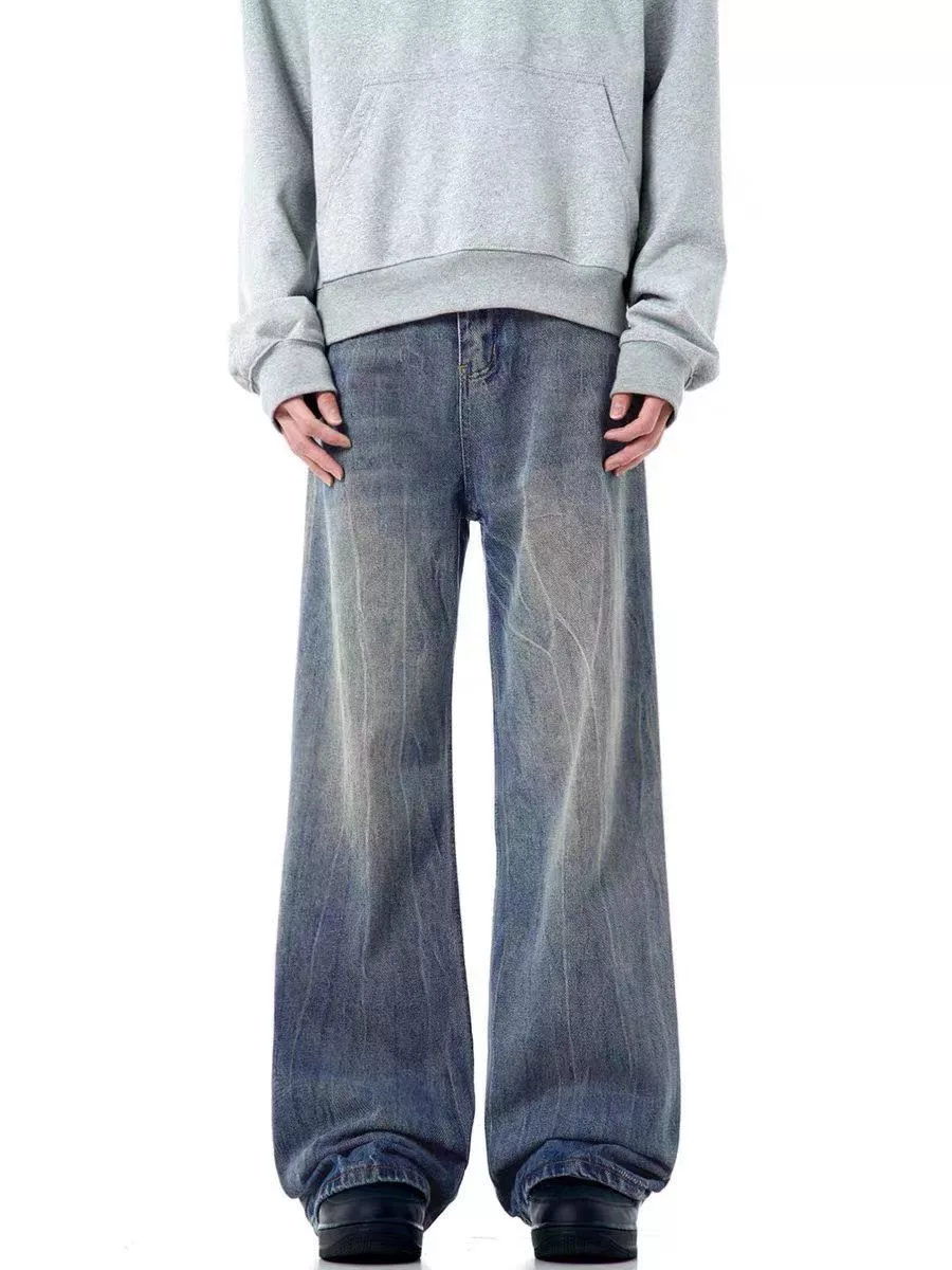 Japanese Brand Denim Japanese Brand × Jean Washed street style distressed wide leg jeans Blue Streetwear