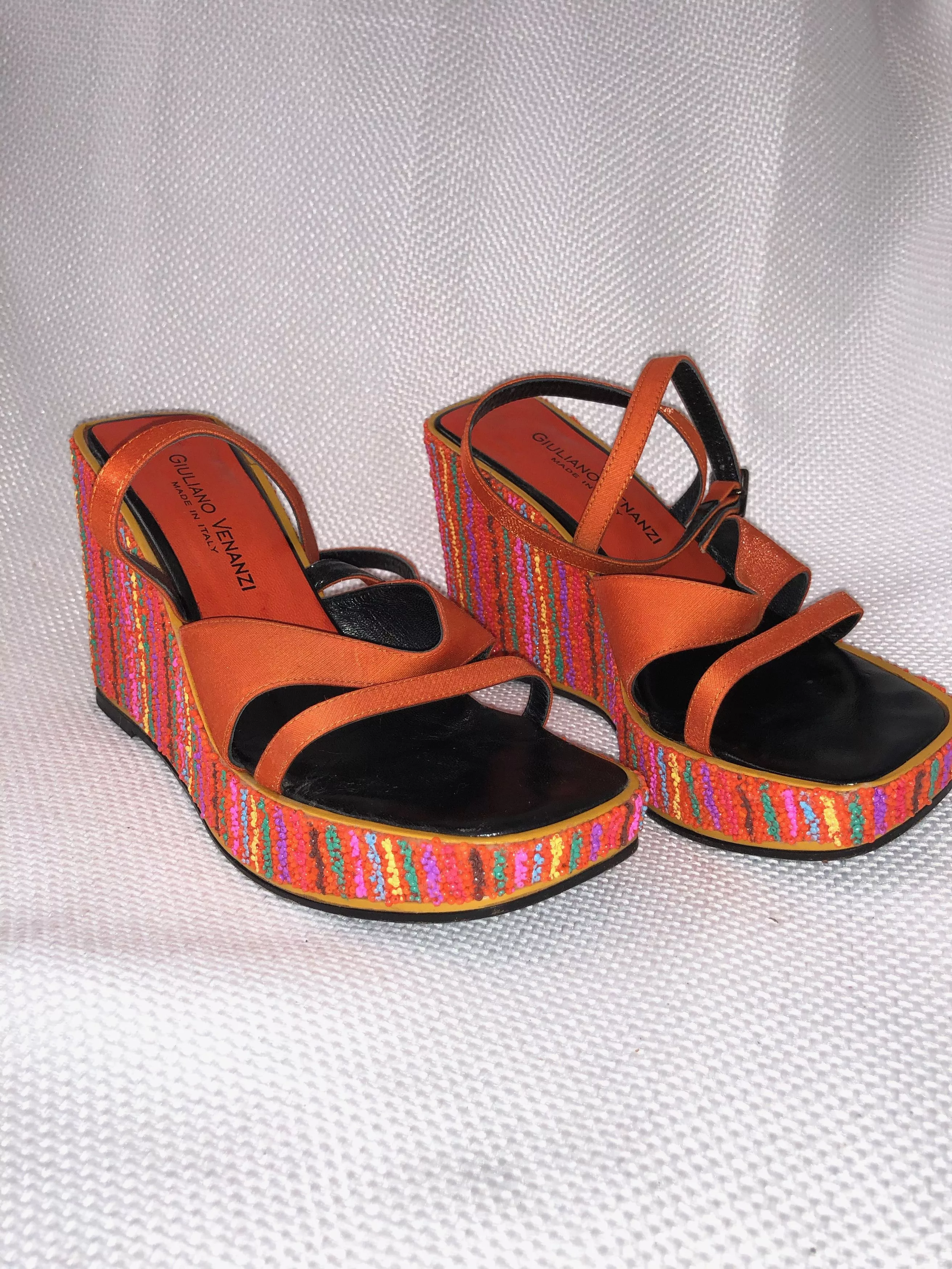 Other Platforms Other ORANGE SHINY BEADED PLATFORM SANDALS