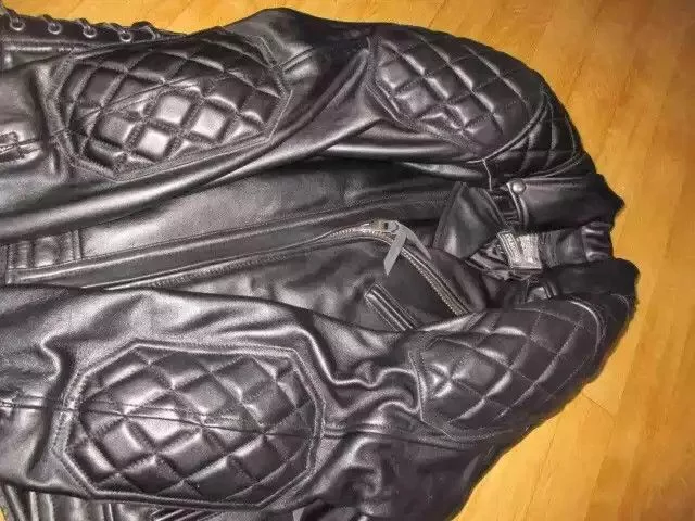 Kadoya Leather Jackets kadoyaDiamond lattice cable-stayed leather clothes Black