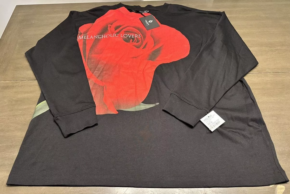 Designer Long Sleeve T Shirts Designer NWT MARCELO BURLON COUNTRY OF MILAN ROSE OVERSIZED-SMALL Black