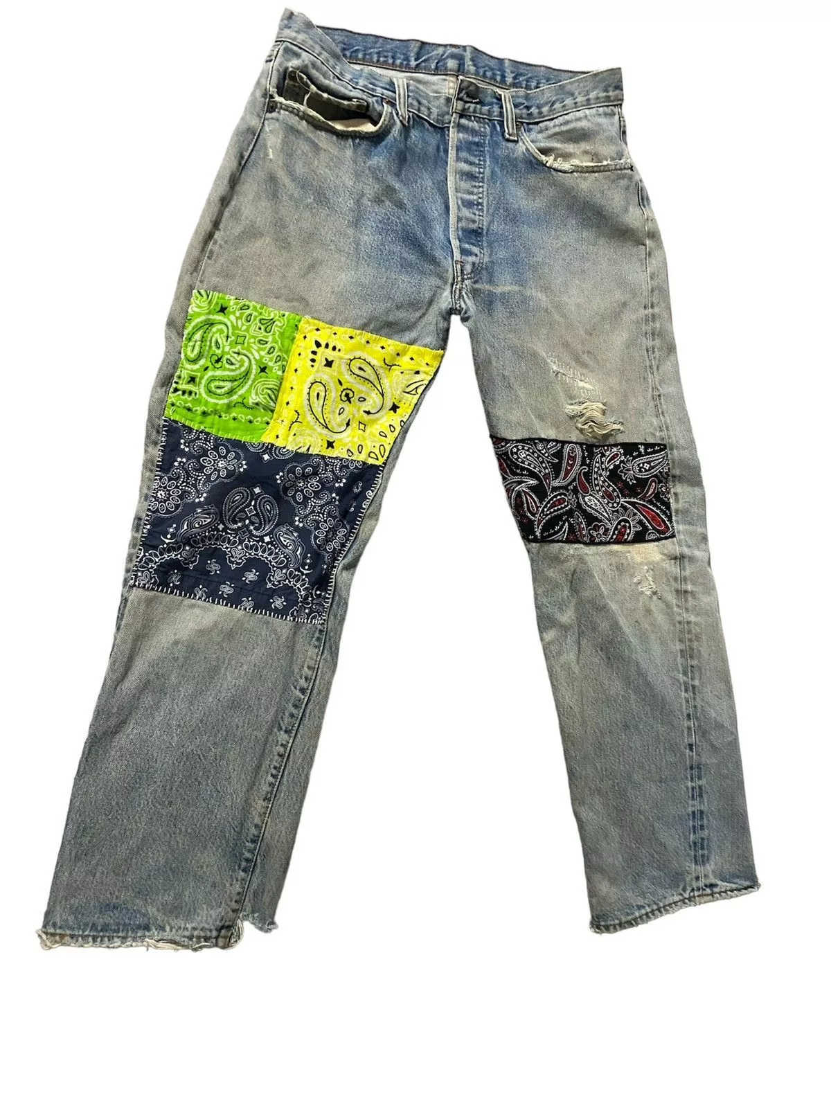 Levi's Denim Levi's × Vintage Vintage Thrashed Distressed Custom Levis Selvedge Button 6 Blue
