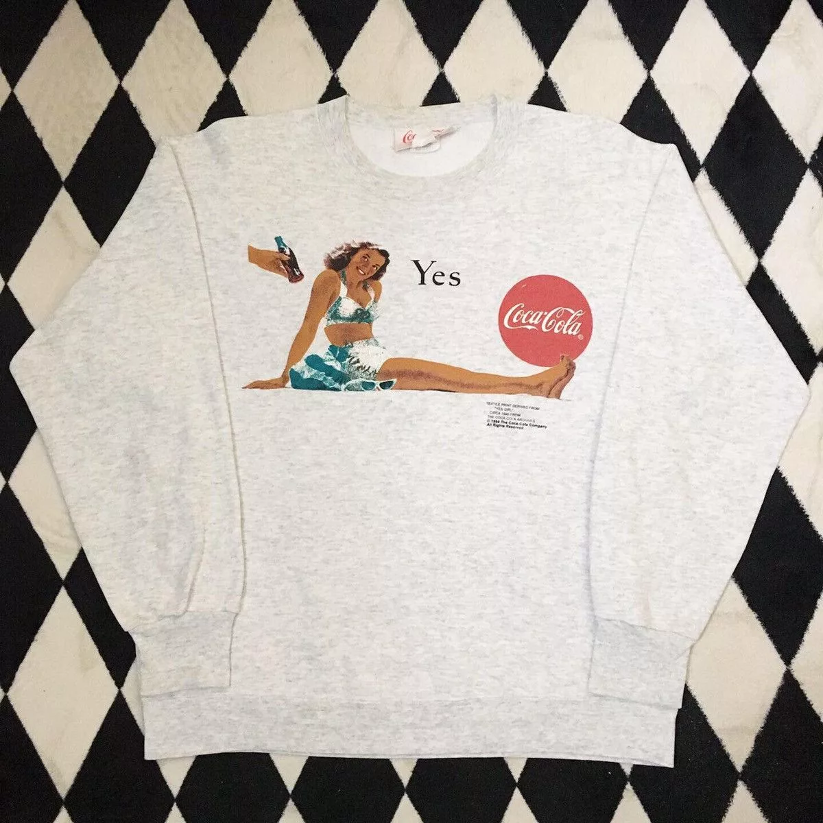Coca Cola Sweatshirts Hoodies Coca Cola × Vintage Vintage 90’s Coca Cola ‘Yes Girl‘ Sweatshirt Silver