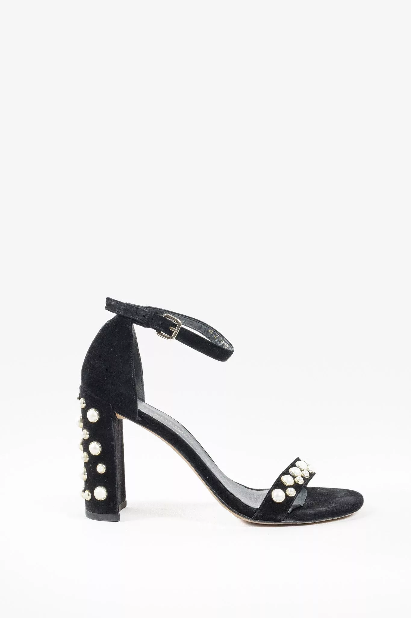 Stuart Weitzman Heels Stuart Weitzman Black Pearl Studded Open-Toe Heeled Sandals