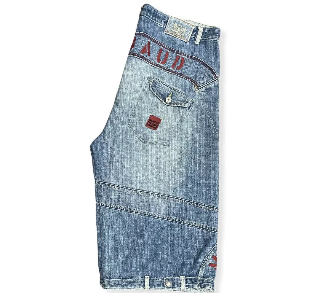 Marithe + Francois Girbaud Shorts Marithe + Francois Girbaud MFG Denim Shirt Embroidery Square Iconic Logo Pocket Blue