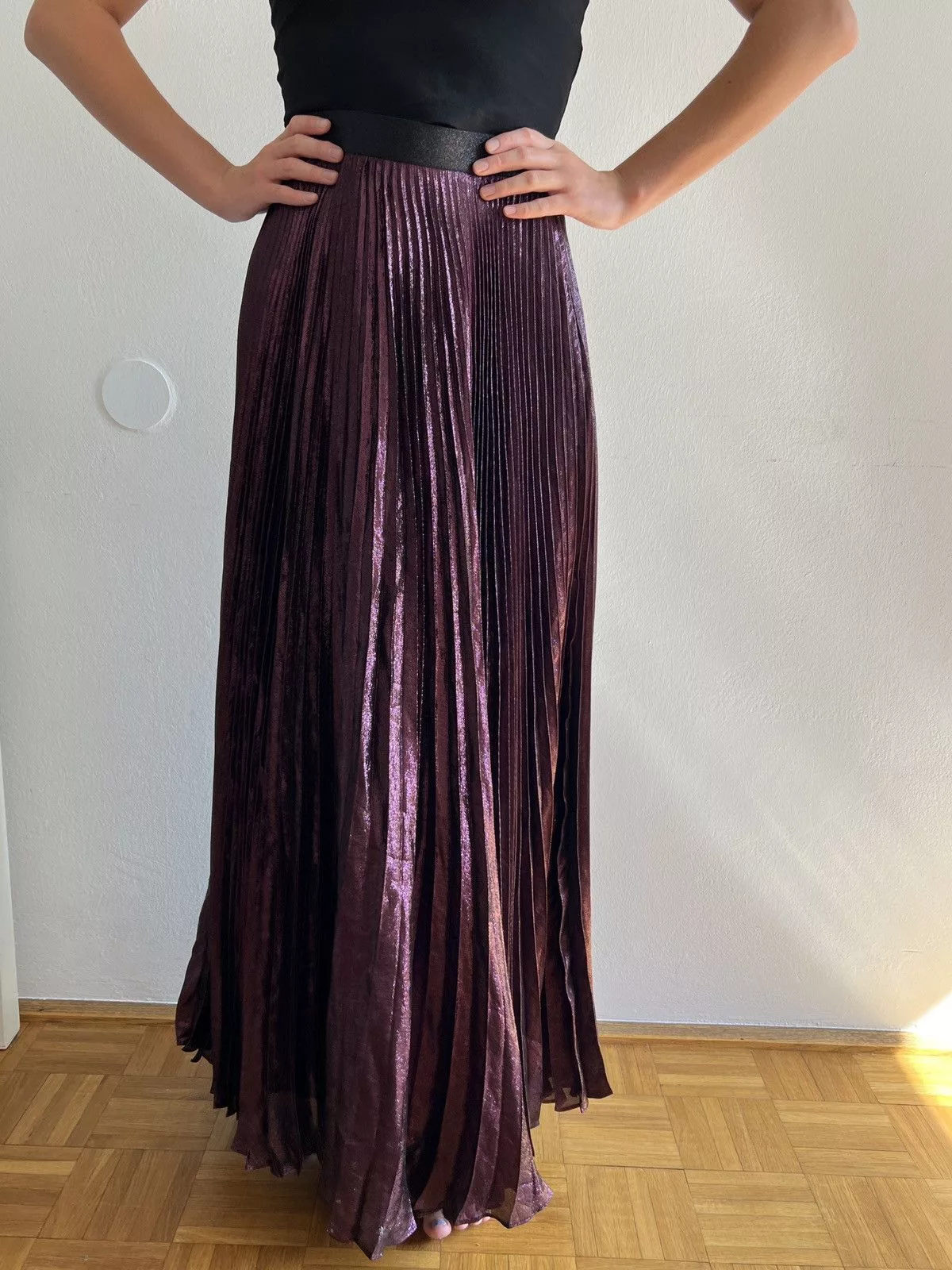 Christopher Kane Maxi Skirts Christopher Kane High-Wasted Pleated Lamé Maxi Skirt Purple