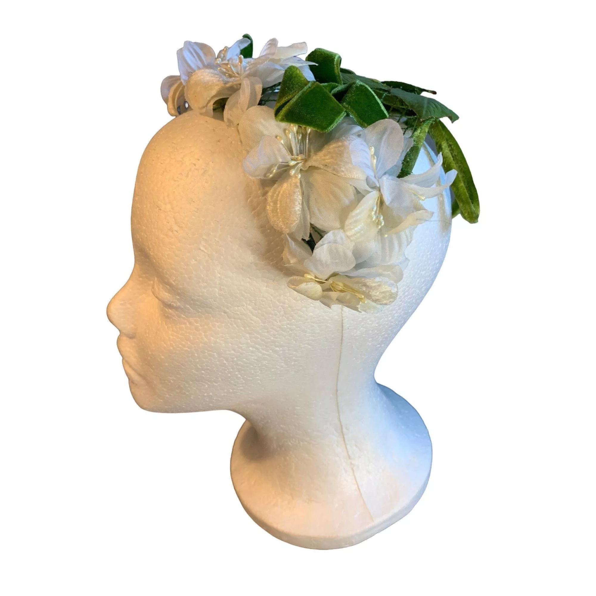 Other Hats Other Ladies Green White Flower Hat Vintage