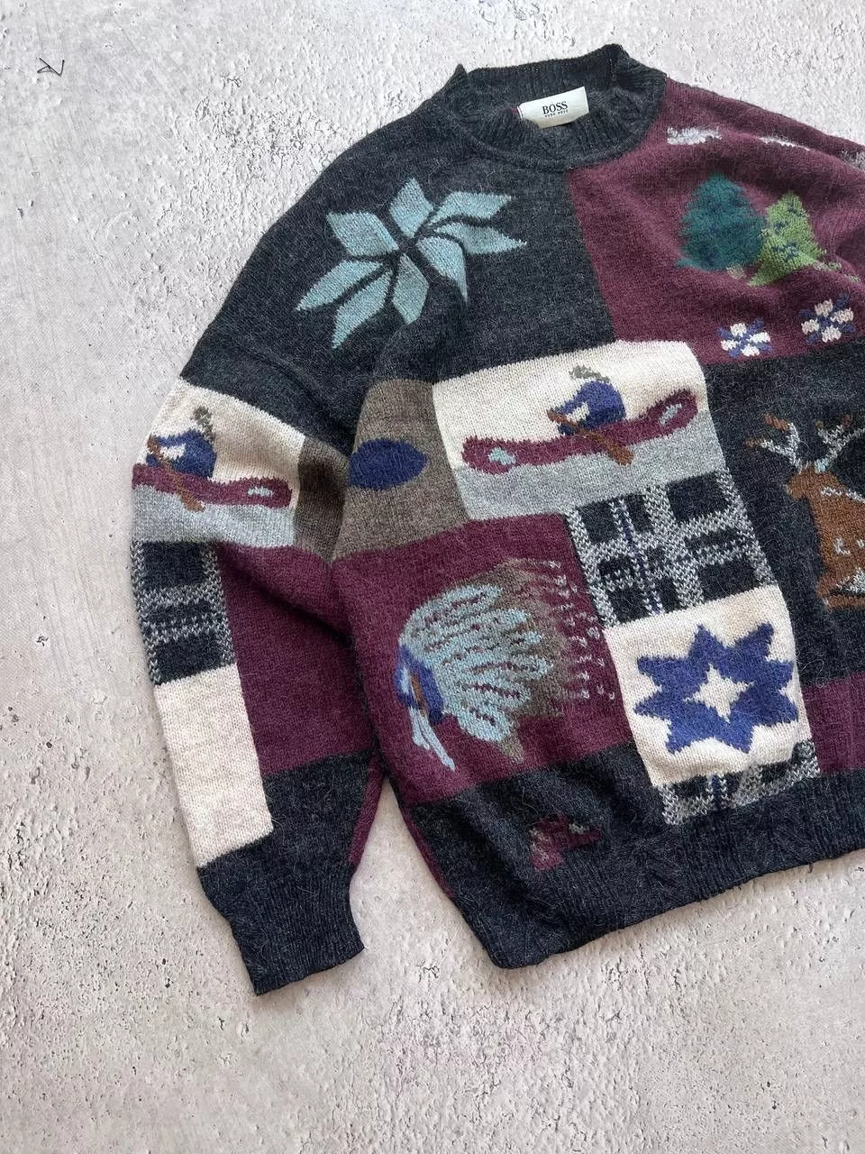 Hugo Boss Sweaters Knitwear Hugo Boss × Vintage Hugo Boss wool sweater patterned jumper vintage 90’s boxy Gray