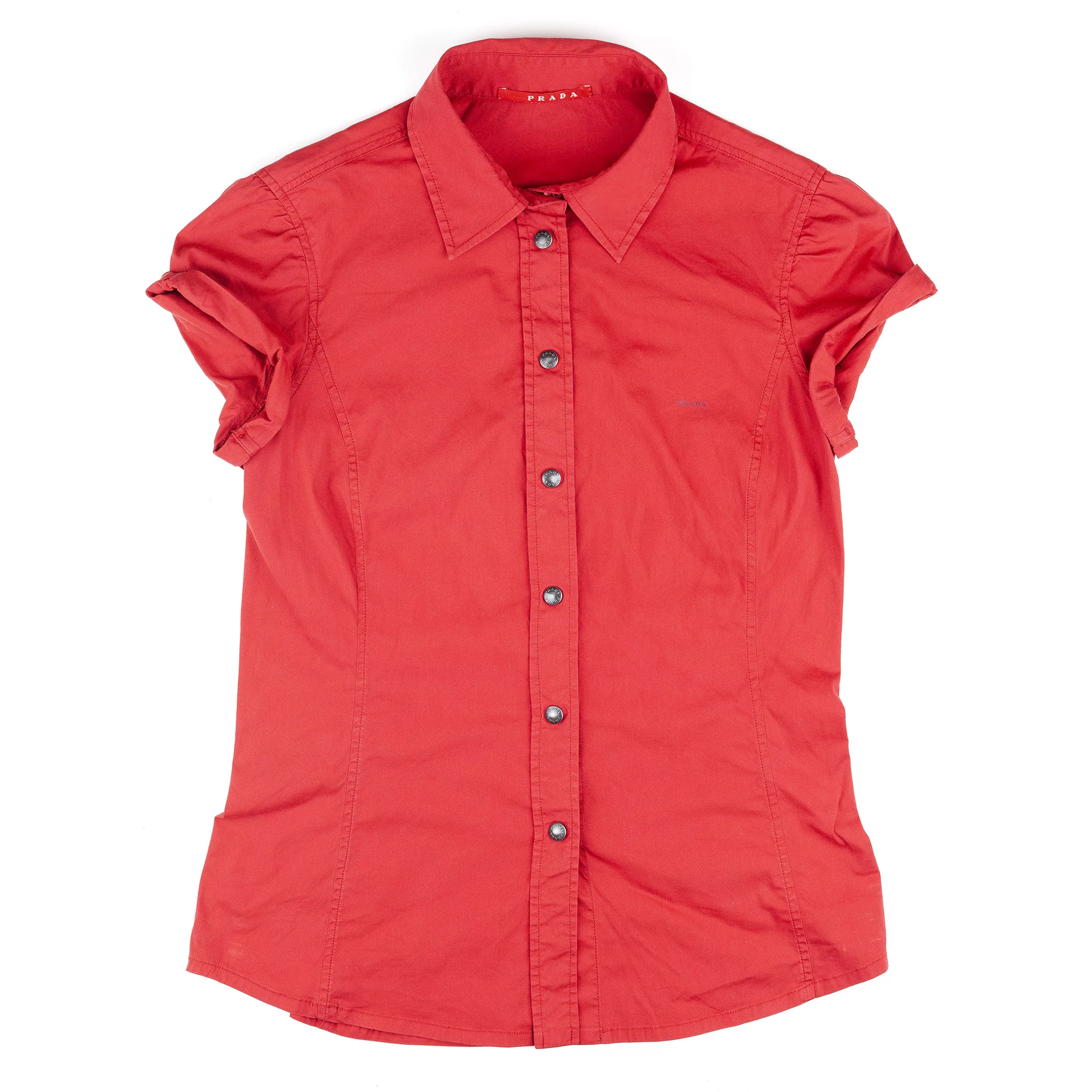 Prada Short Sleeve T Shirts Prada Red Button Up Short Sleeve Shirt (S)