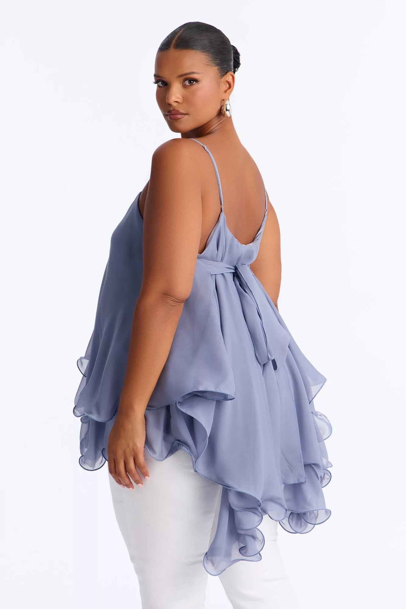 Nadia Ruffle Extreme Ruffle Cami Top - Slate Blue