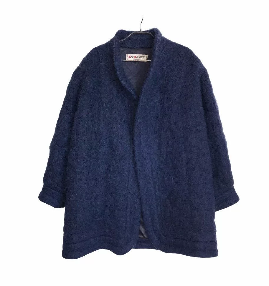 Yves Saint Laurent Fur Faux Fur Yves Saint Laurent Saint Laurent Rive Gauche Mohair Coat Quilted Blue Luxury