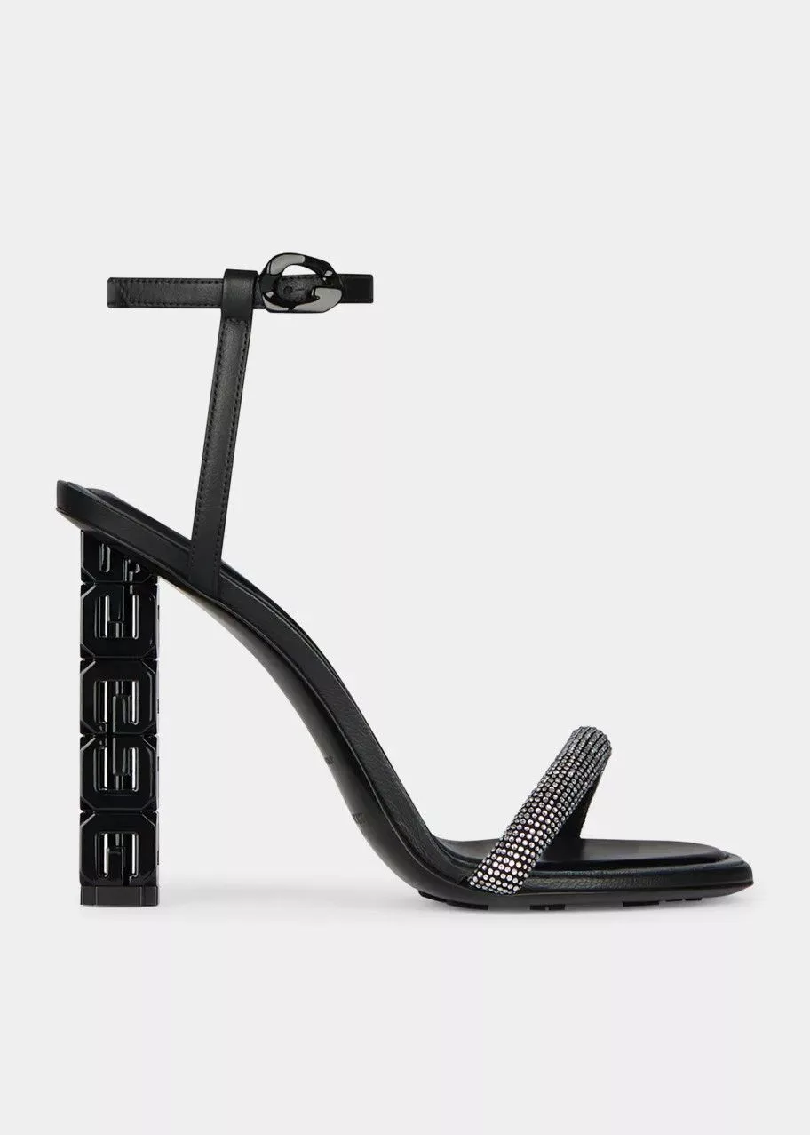 Givenchy Sandals Givenchy o1srvl11e0624 G Cube Crystal Ankle-Strap Sandals in Black