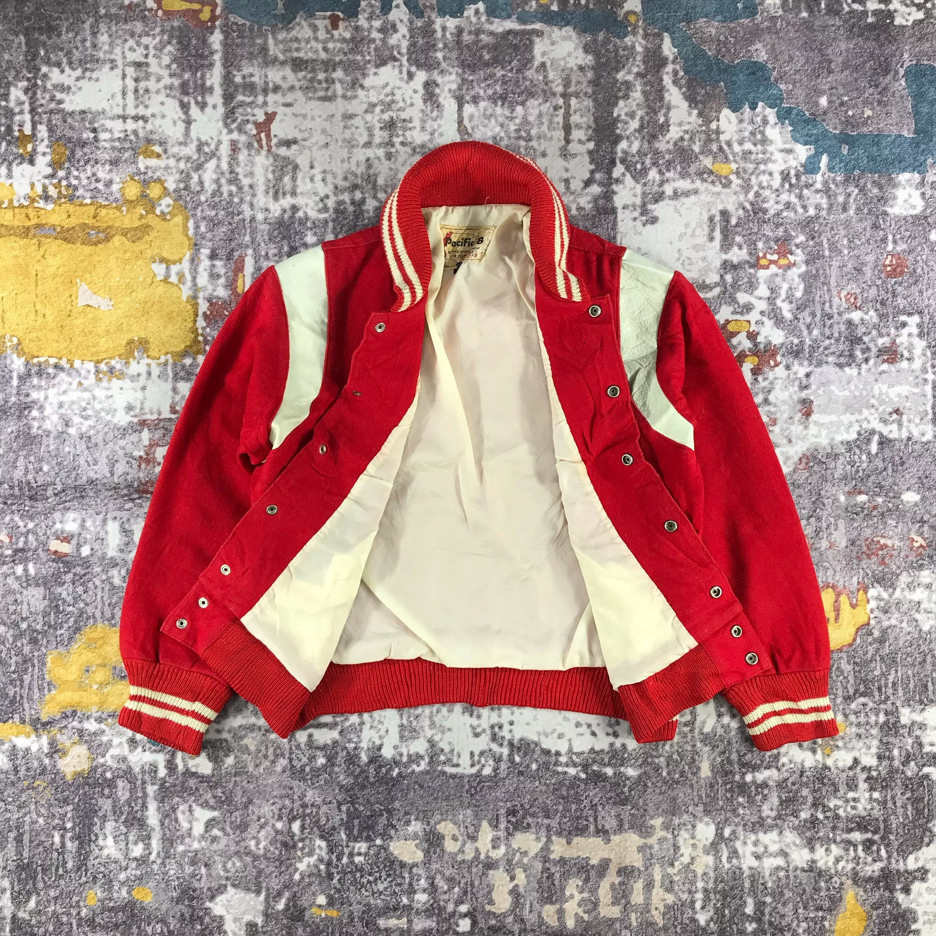 Vintage Light Jackets Vintage Wool Letterman Jacket-M255 Red