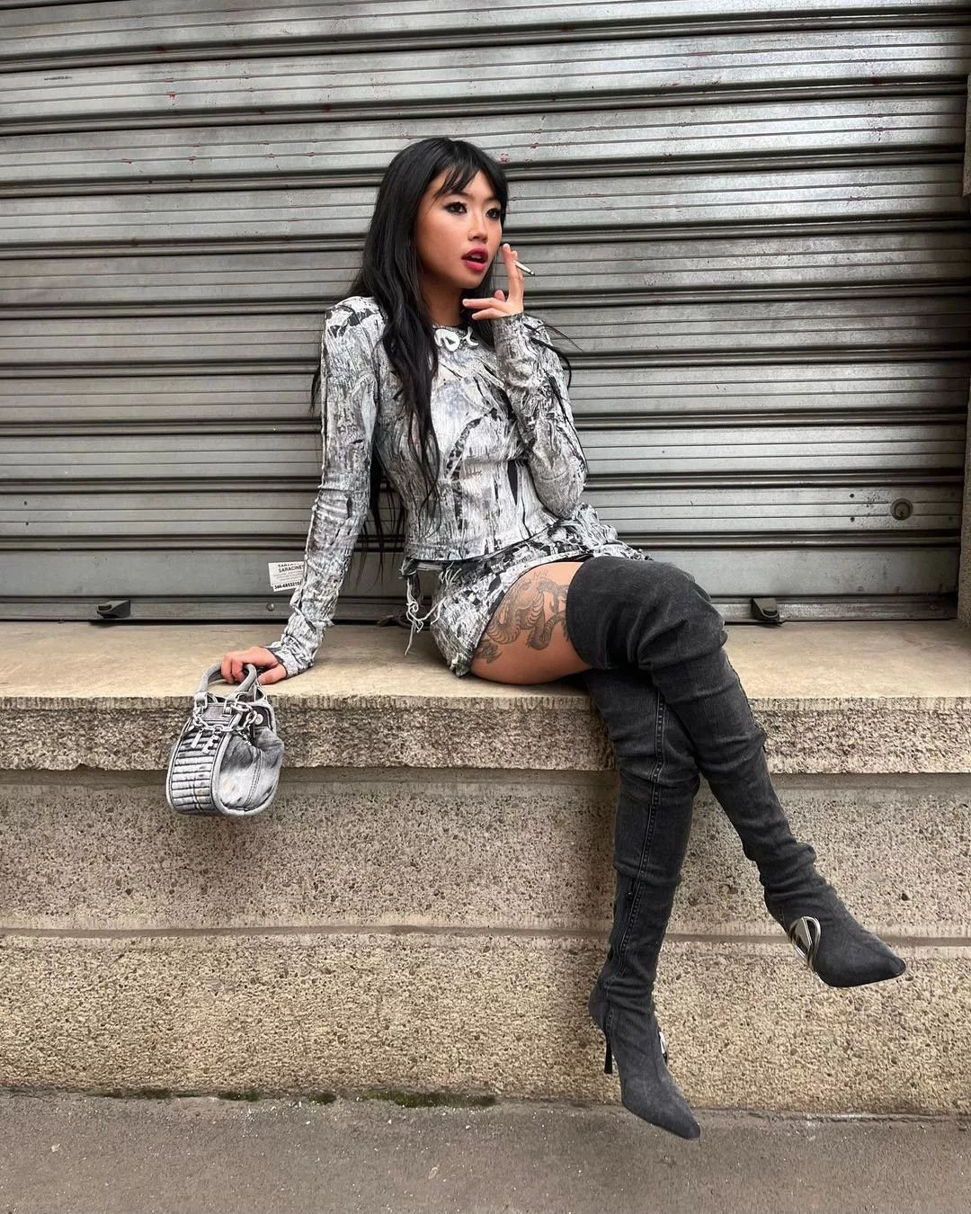 Diesel Boots Diesel Thigh High Black Hardware Boots seen on Beabadoobee