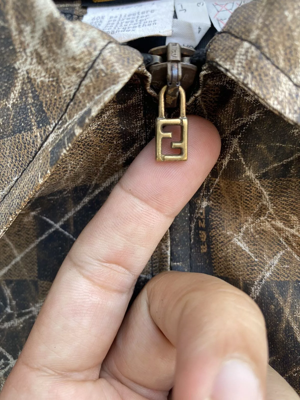 Fendi Jackets Fendi × Vintage 80s FENDI zucca all overprinted checkerboard oversize jacket Brown