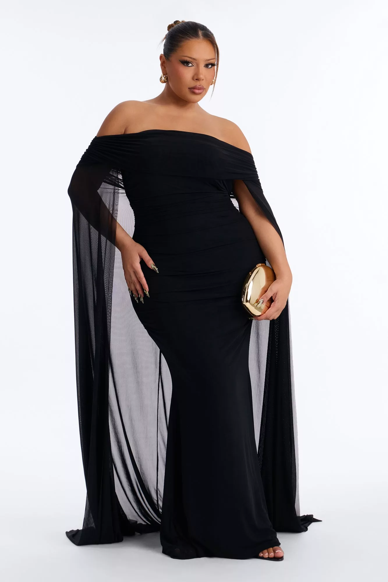 Noir Allure Mesh Gown - Black