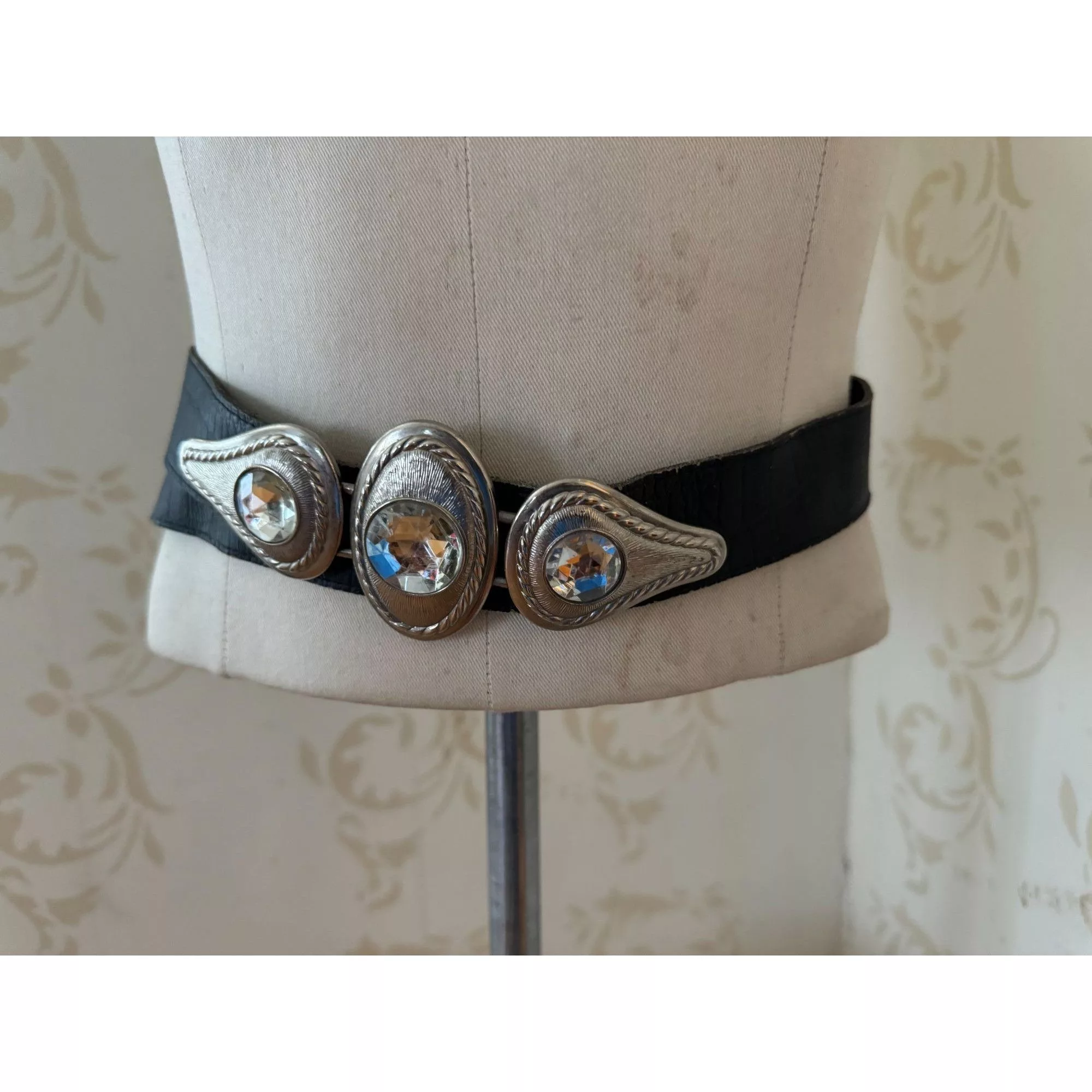 Vintage Belts Vintage 1960 GUTOS GUTOS Modele Depose Rhinestone Belt w/bea Black