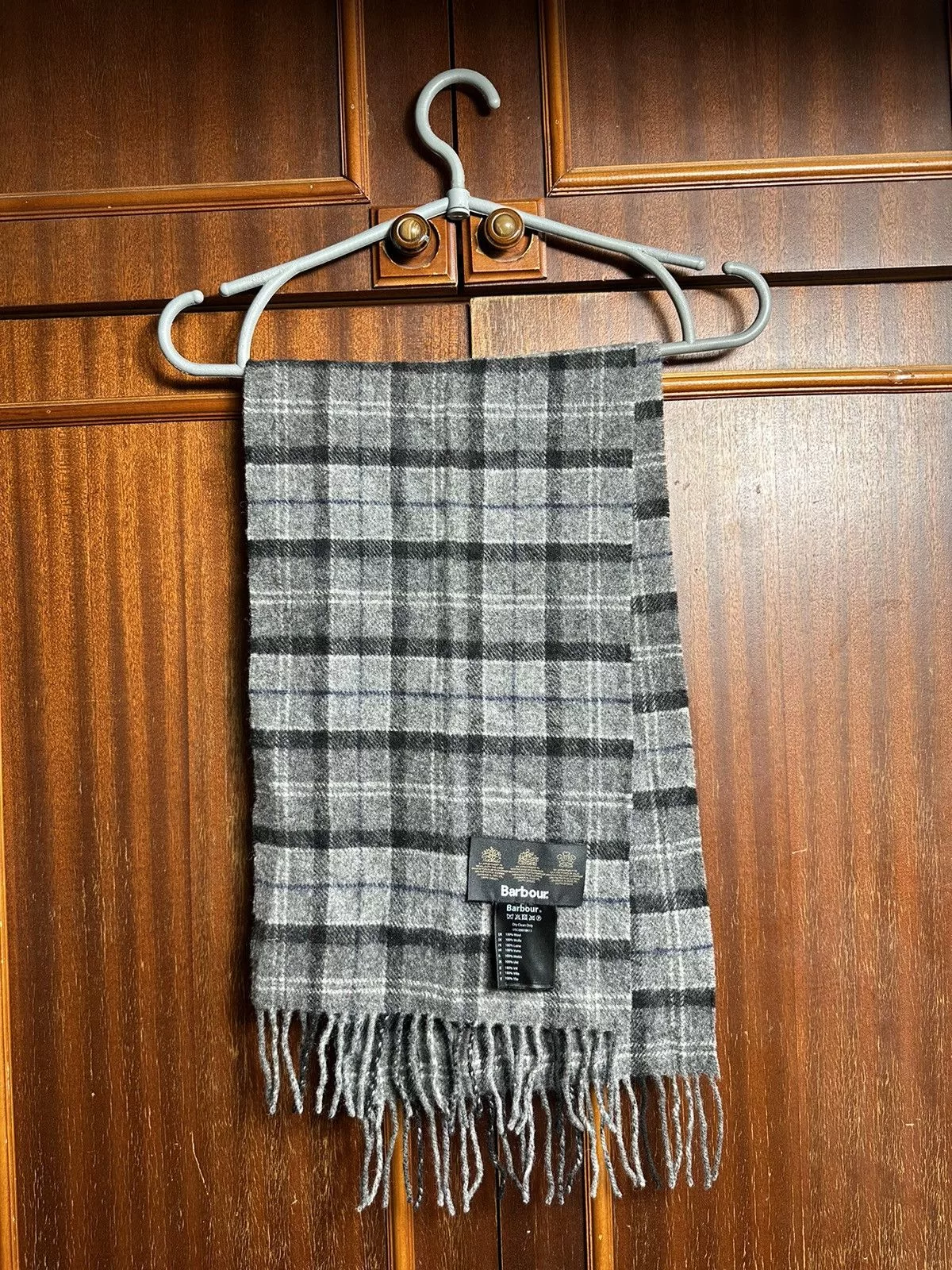 Barbour Gloves Scarves Barbour × Vintage Vintage Barbour Wool 90s Checkered Plaid Flannel Scarf Gray Luxury