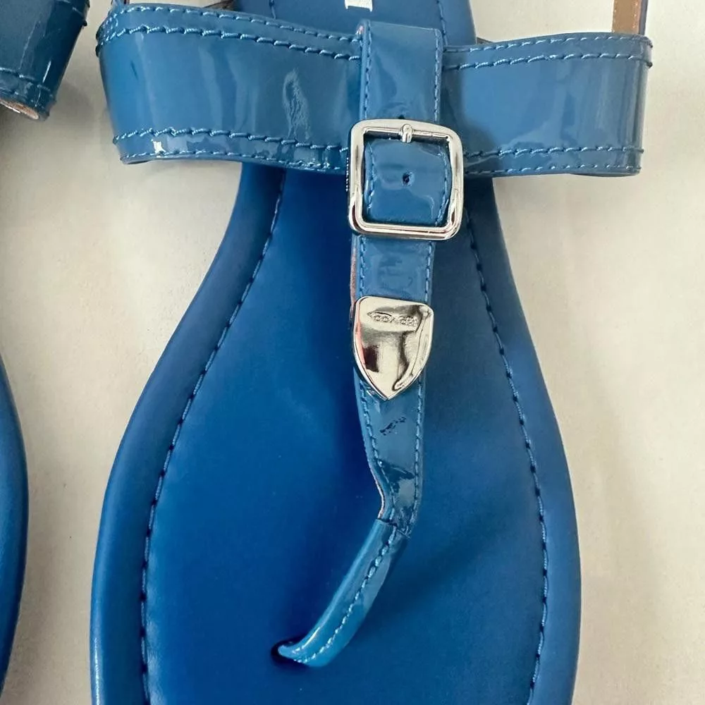 Coach Sandals COACH Cassidy Patent Lapis Blue Thong Leather Sandals Size 9