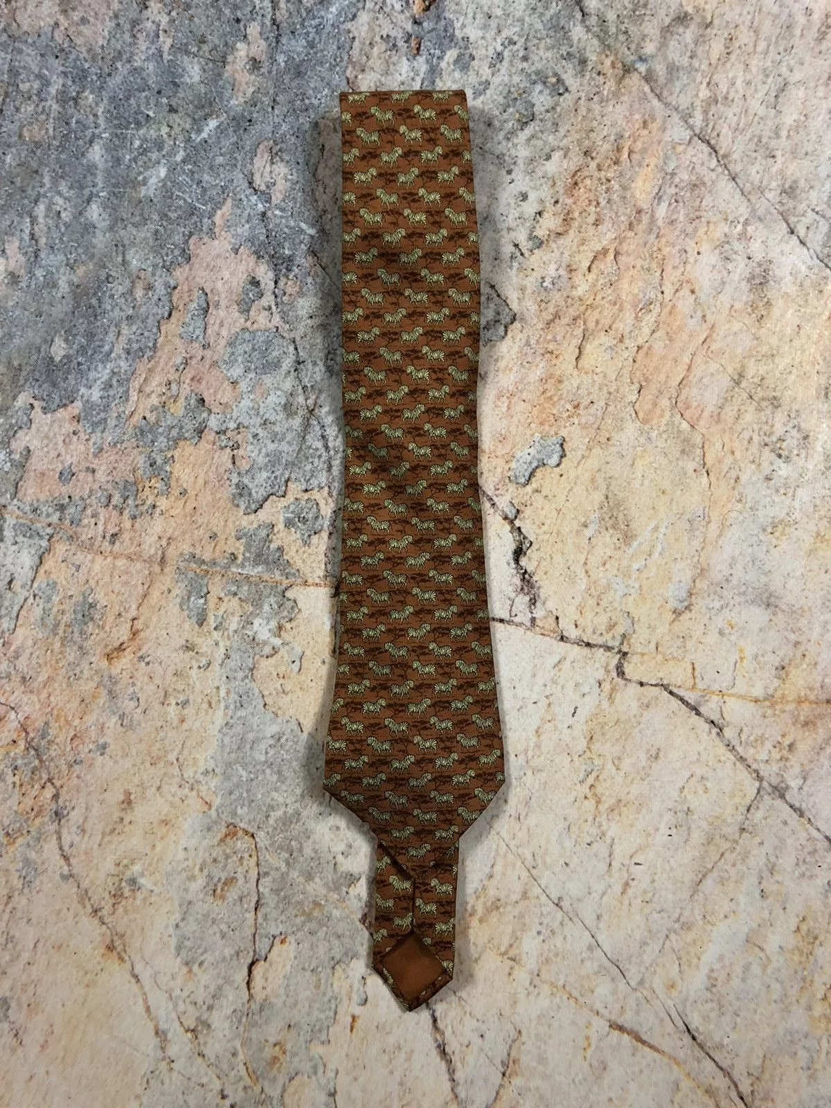 Hermes Ties Pocketsquares Hermes silk tie animal zebra Orange