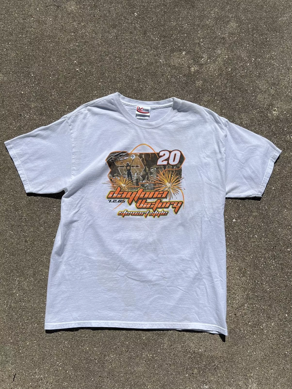 NASCAR Short Sleeve T Shirts NASCAR × Vintage Vintage Tony Stewart's 2005 Daytona NASCAR T-shirt White Streetwear