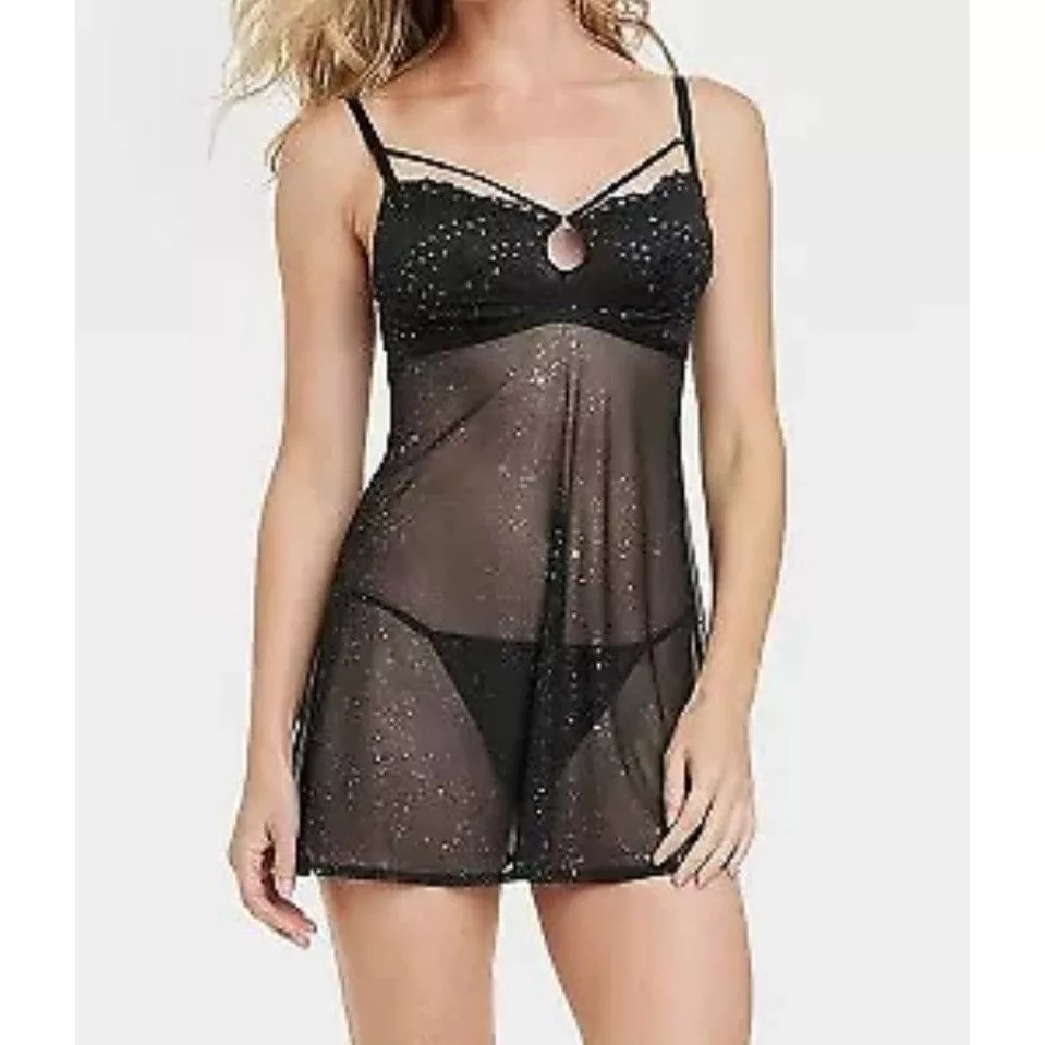 Other Socks Intimates Other Auden - Women's Sequin Mesh Lingerie Babydoll - Black - Extr