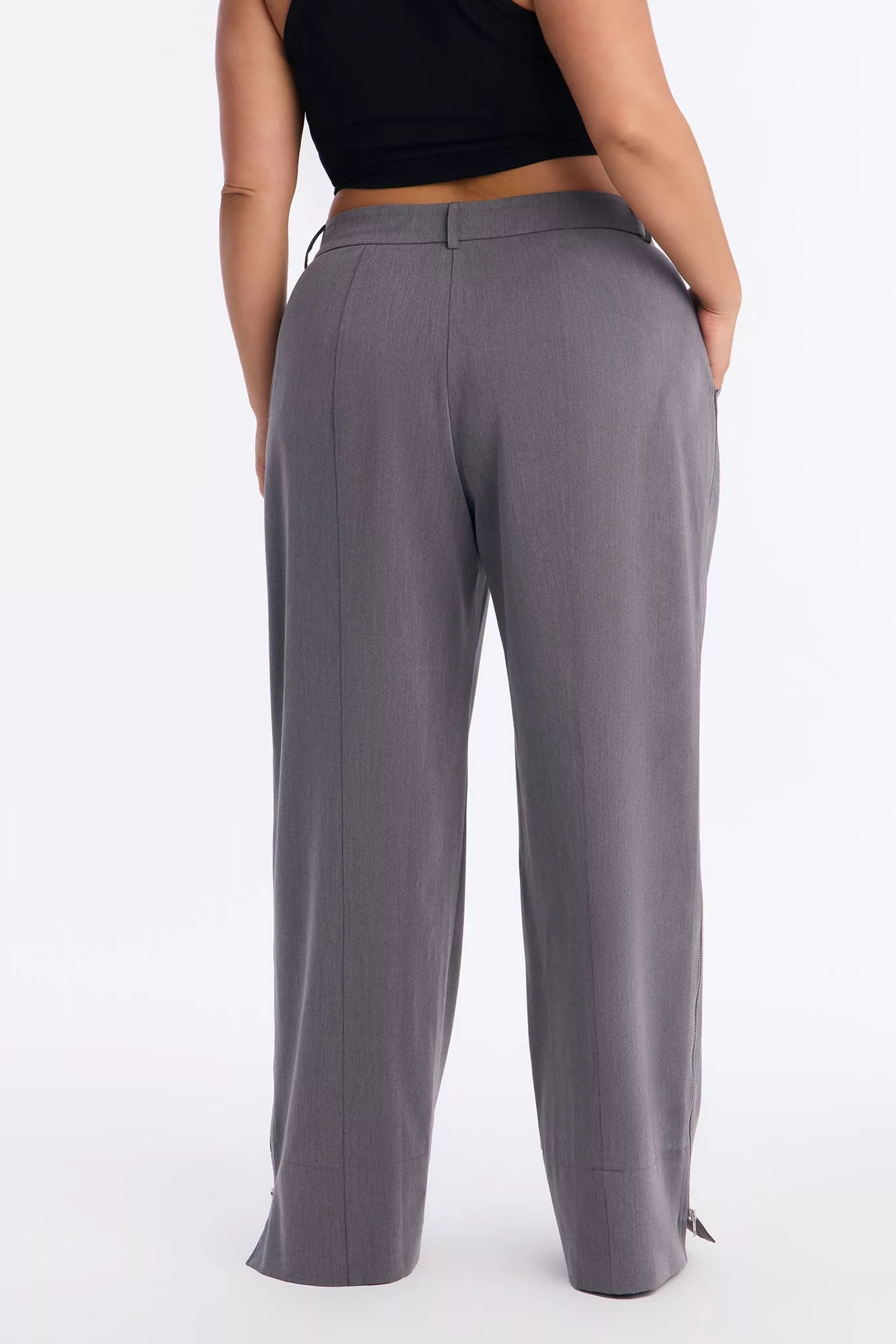 Parker High Rise Zipper Wide Leg Trouser Pant - Charcoal