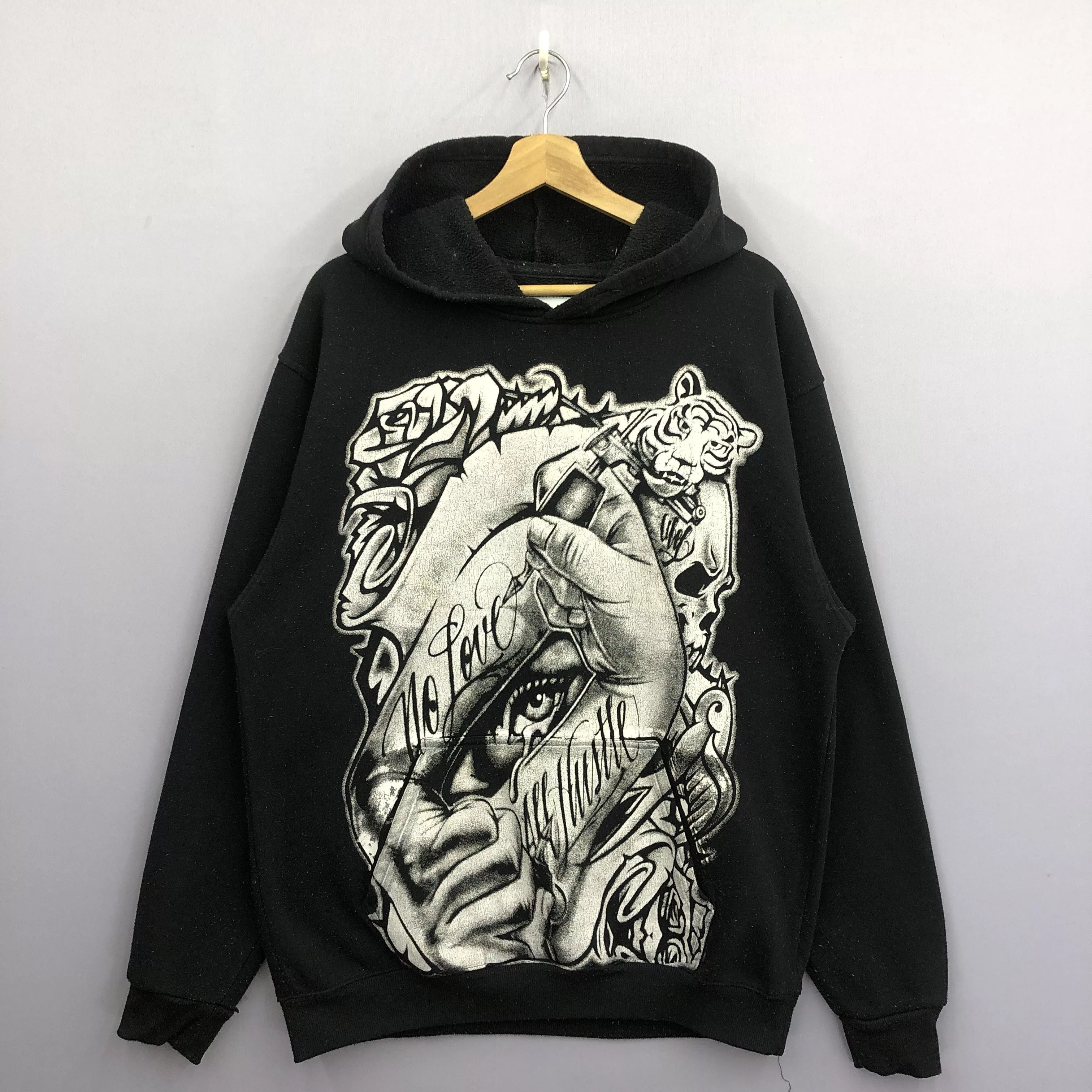 Affliction Sweatshirts Hoodies Affliction × Japanese Brand Vintage No Love All Hustle Hooded Sweater Sweatshirt Jumper Multi Streetwear