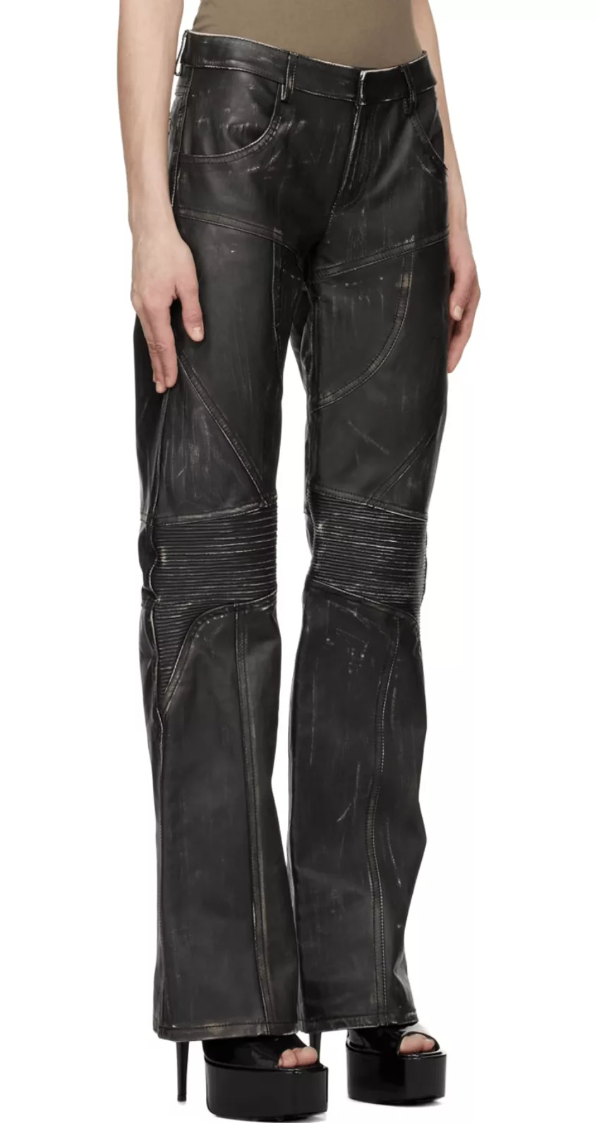 Blumarine Pants Blumarine Black Distressed Leather Pants