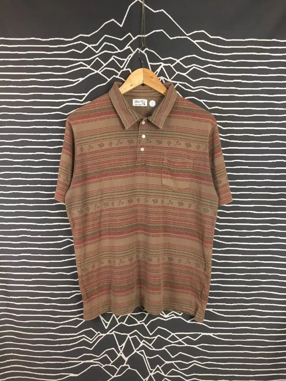 Global Work Polos Global Work × Japanese Brand Global Work Aztec Native Patterned Polo Tee Brown Streetwear