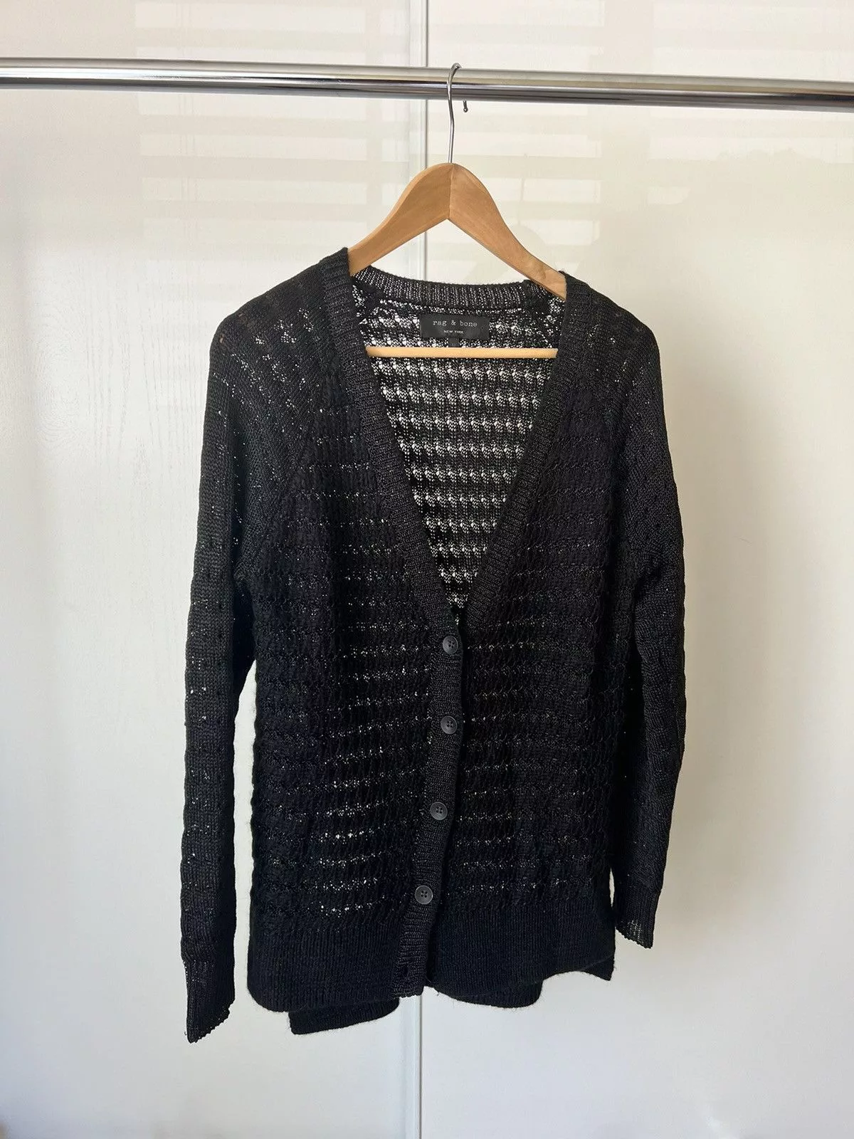 Rag & Bone Sweaters Rag & Bone | Alpaca & Viscose Open Knit V-Neck Cardigan Black