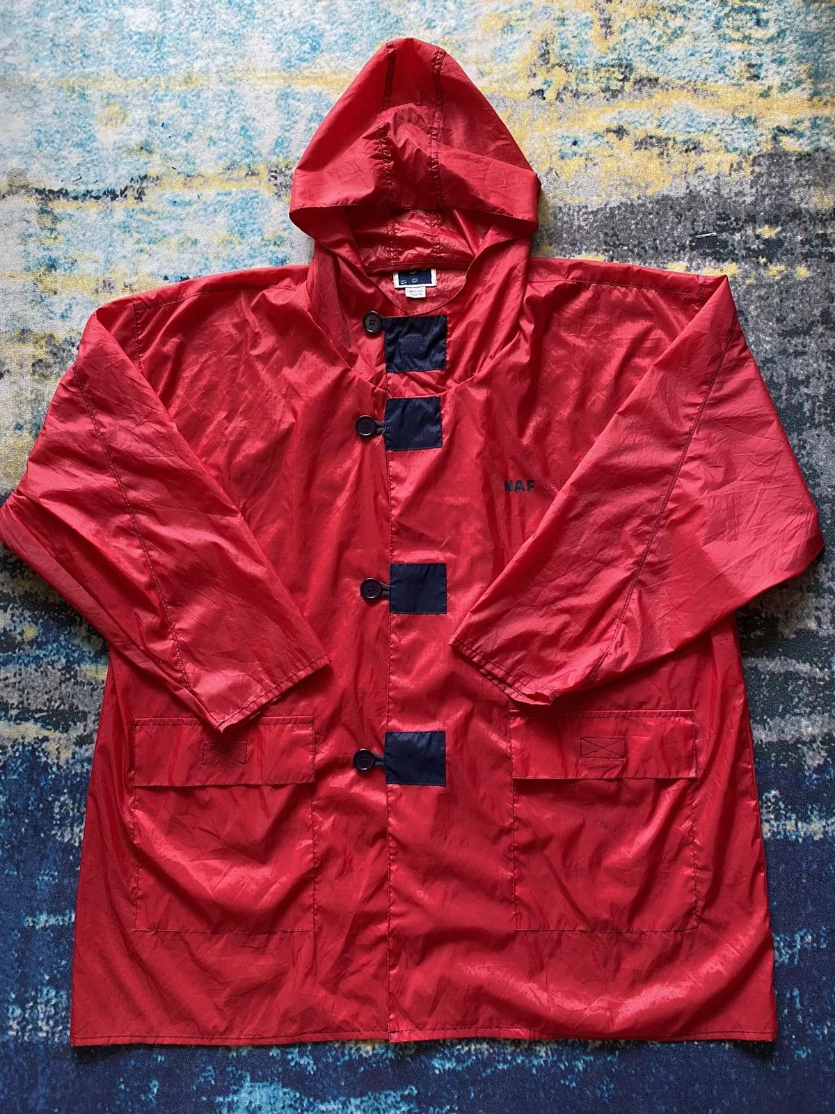 Issey Miyake Raincoats Issey Miyake × Japanese Brand × Other Red Naf Naf Light Raincoat w Hoodie (L-XL) Blue